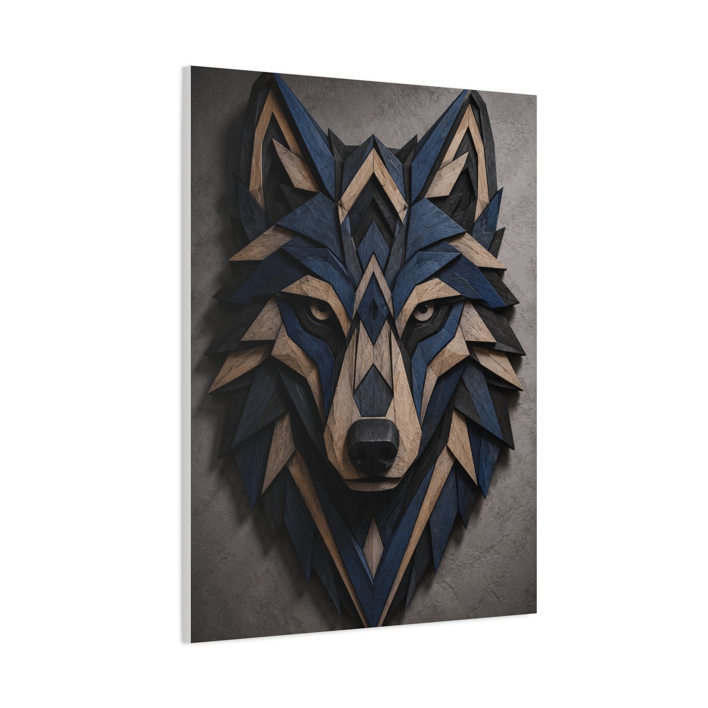 Layered Blue Geometric Wolf Head Sculpture Wall Art & Canvas Print