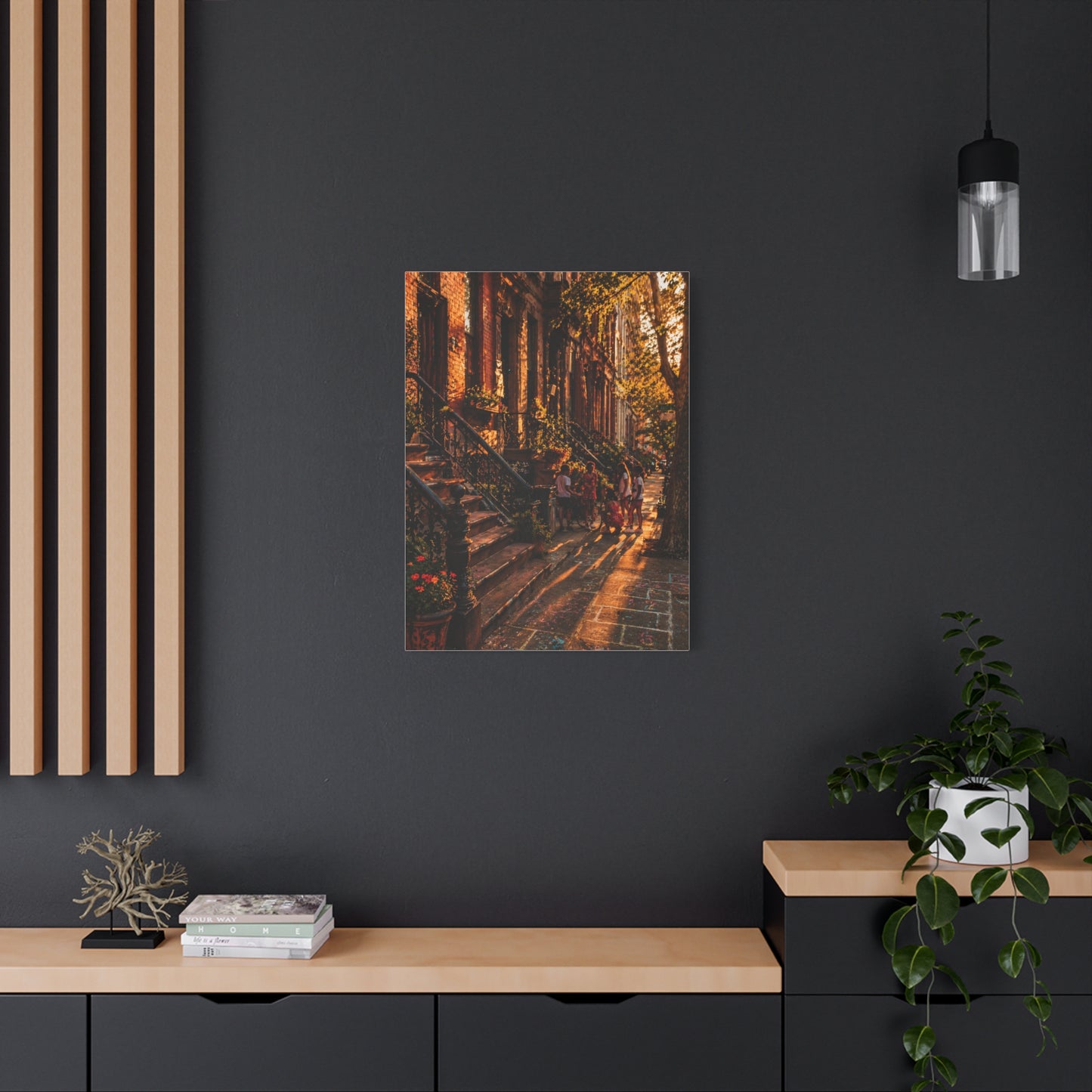 Harlem Brownstone Golden Hour Scene Wall Art & Canvas Print