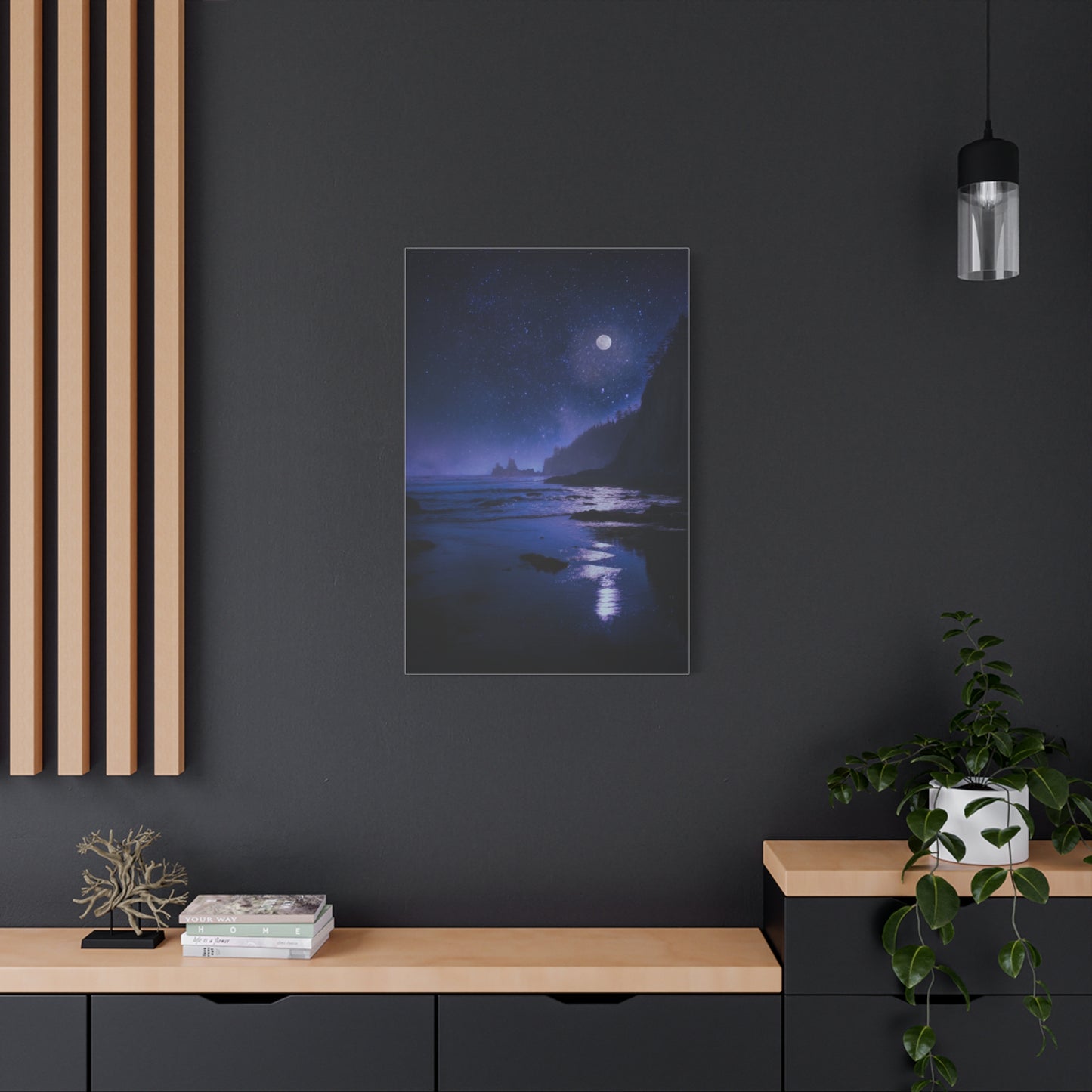 Moonlit Starry Coastline Wall Art & Canvas Print