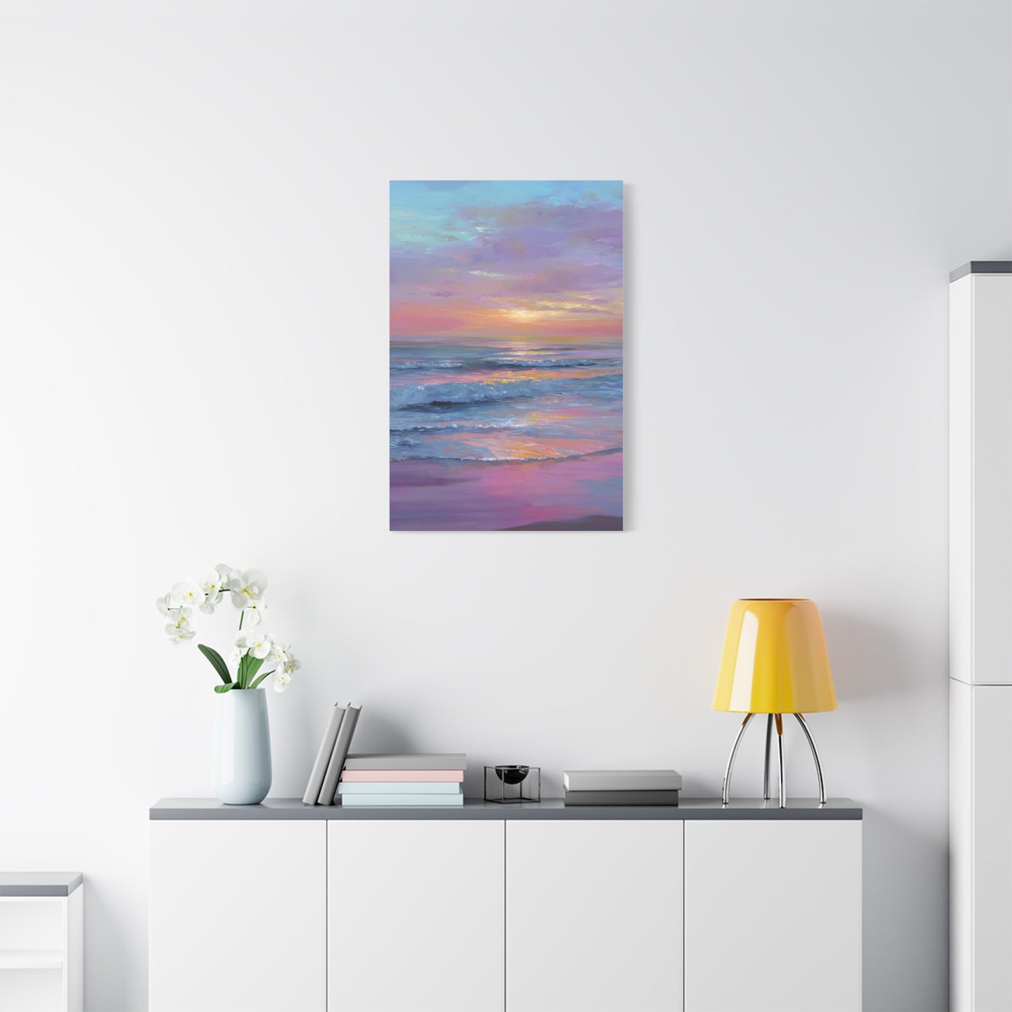 Pastel Sunrise Over Calm Ocean Waves Wall Art & Canvas Print