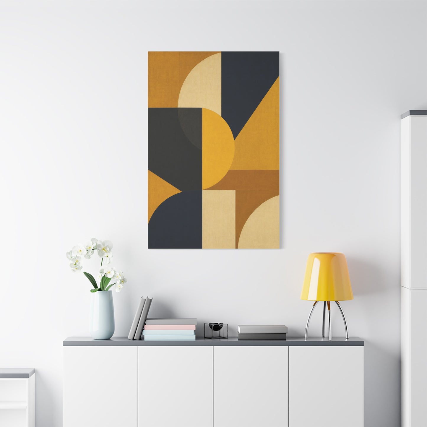 Mid-Century Geometric Mustard Composition Wall Art & Canvas Print