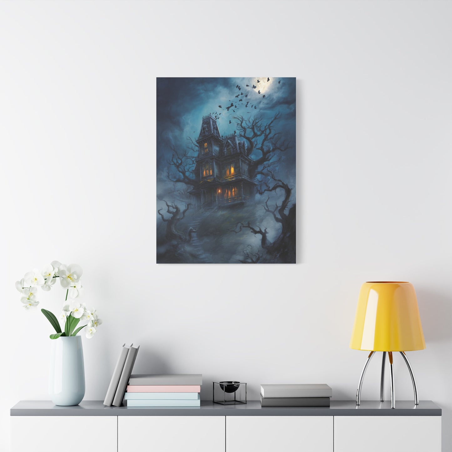 Haunted Victorian House Under the Full Moon Wall Art & Canvas Print
