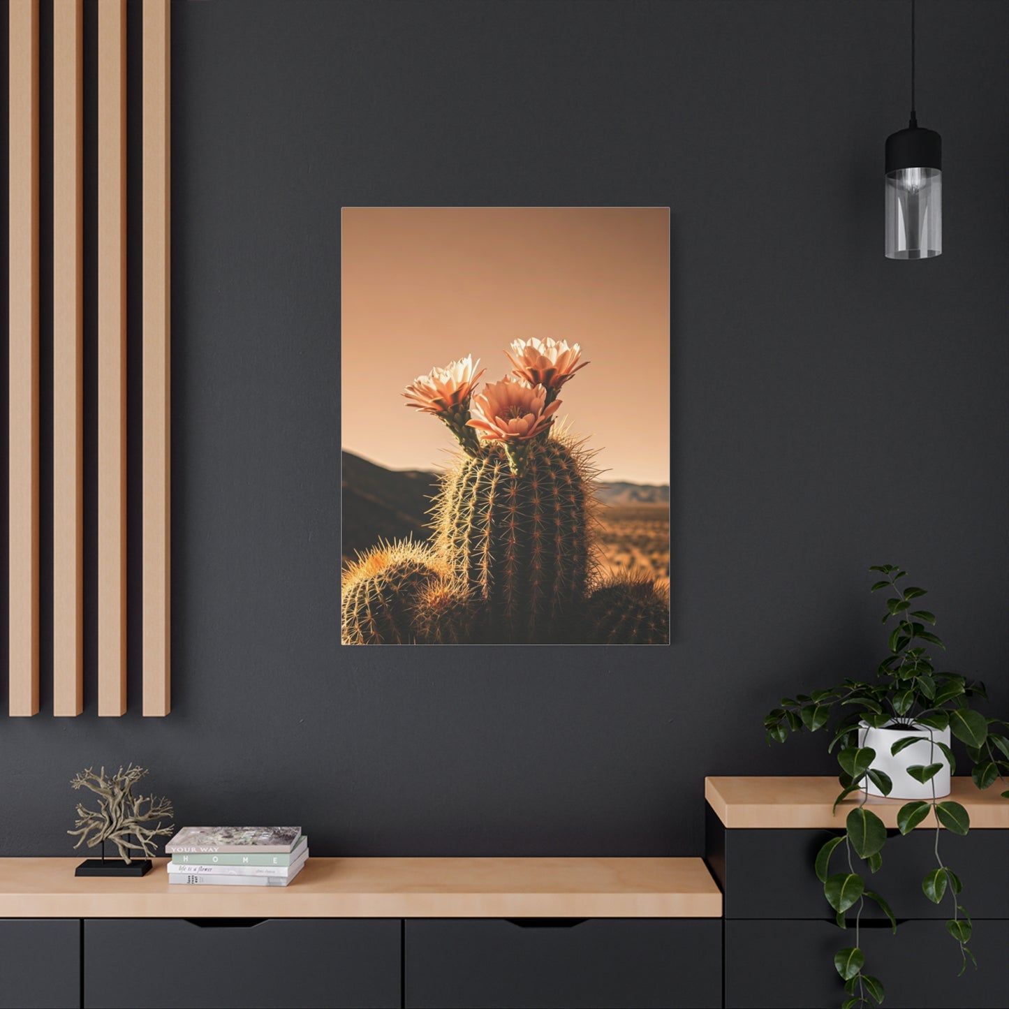 Desert Barrel Cactus Bloom at Sunset Wall Art & Canvas Prints