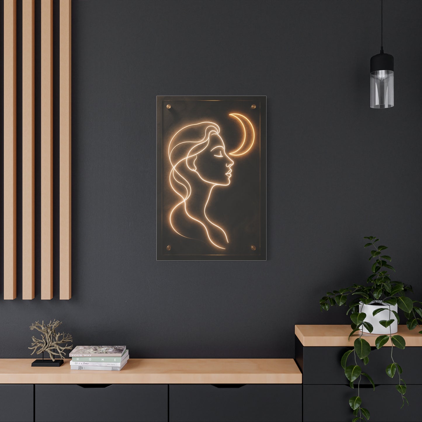 Neon Crescent Muse Line Art Wall Art & Canvas Print