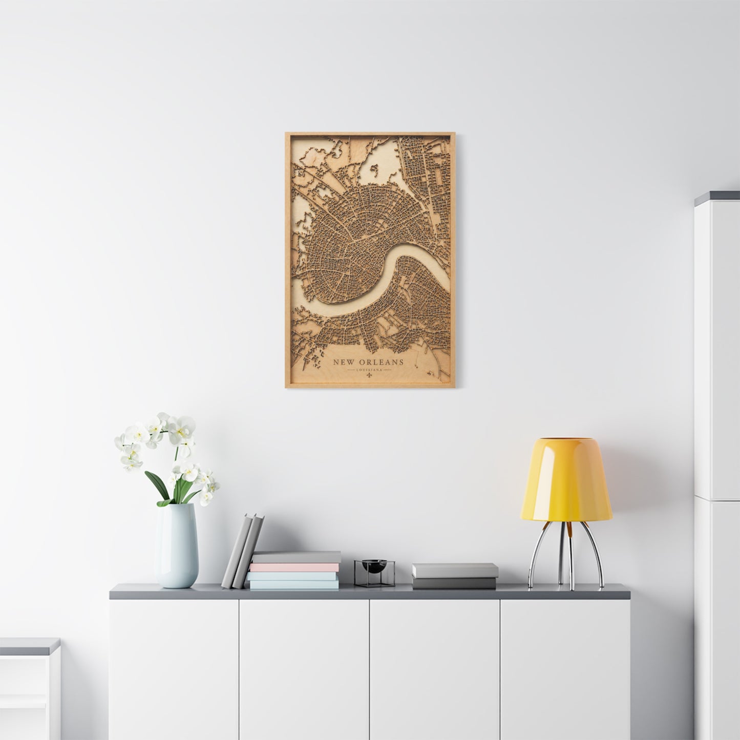 New Orleans Wooden Map Relief Wall Art & Canvas Print
