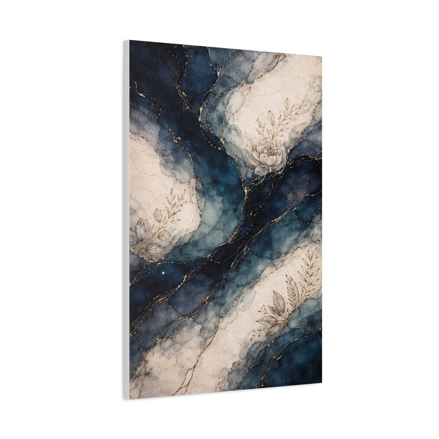 Navy Marble Botanical Flow Wall Art & Canvas Print