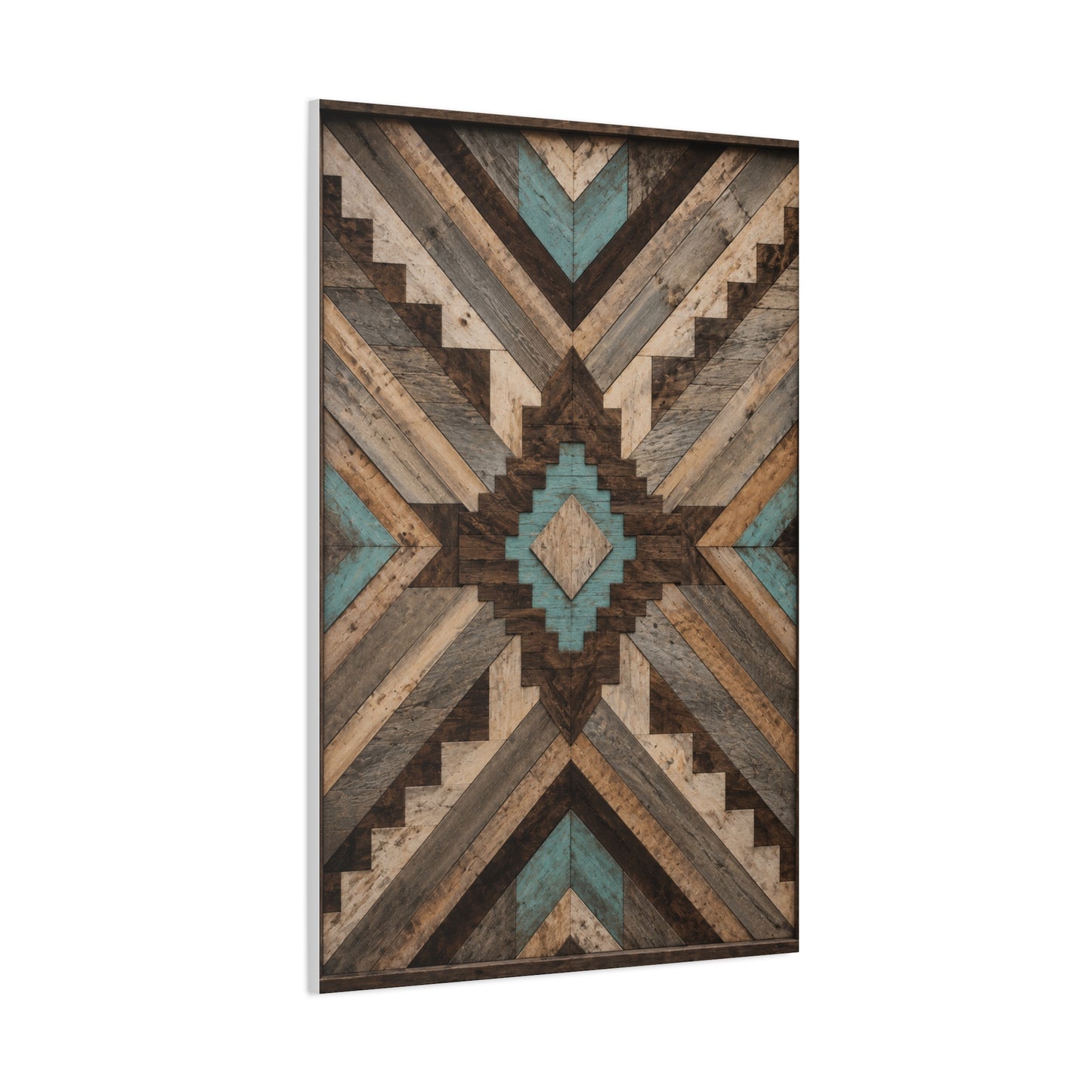 Reclaimed Wood Aztec Geometric Panel Wall Art & Canvas Print