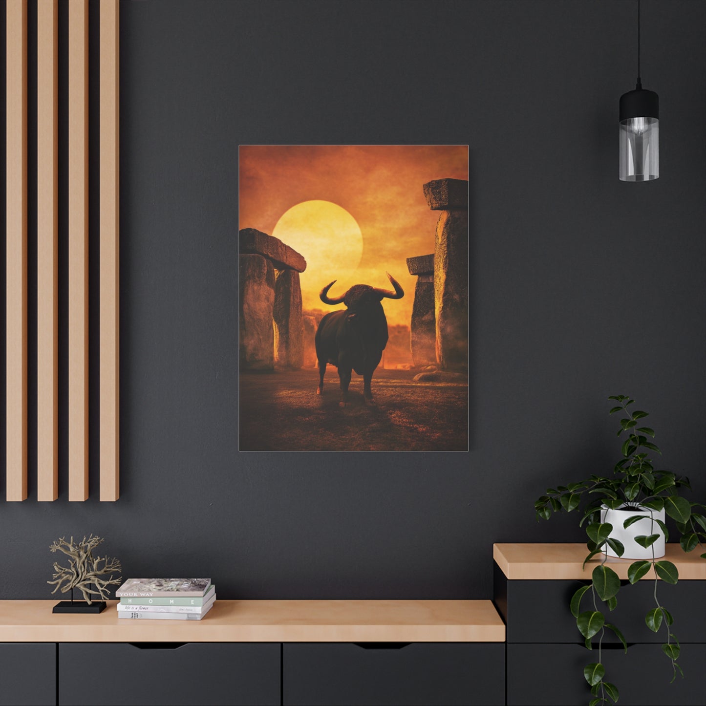 Mythic Bull Among Ancient Stone Ruins Wall Art & Canvas Print
