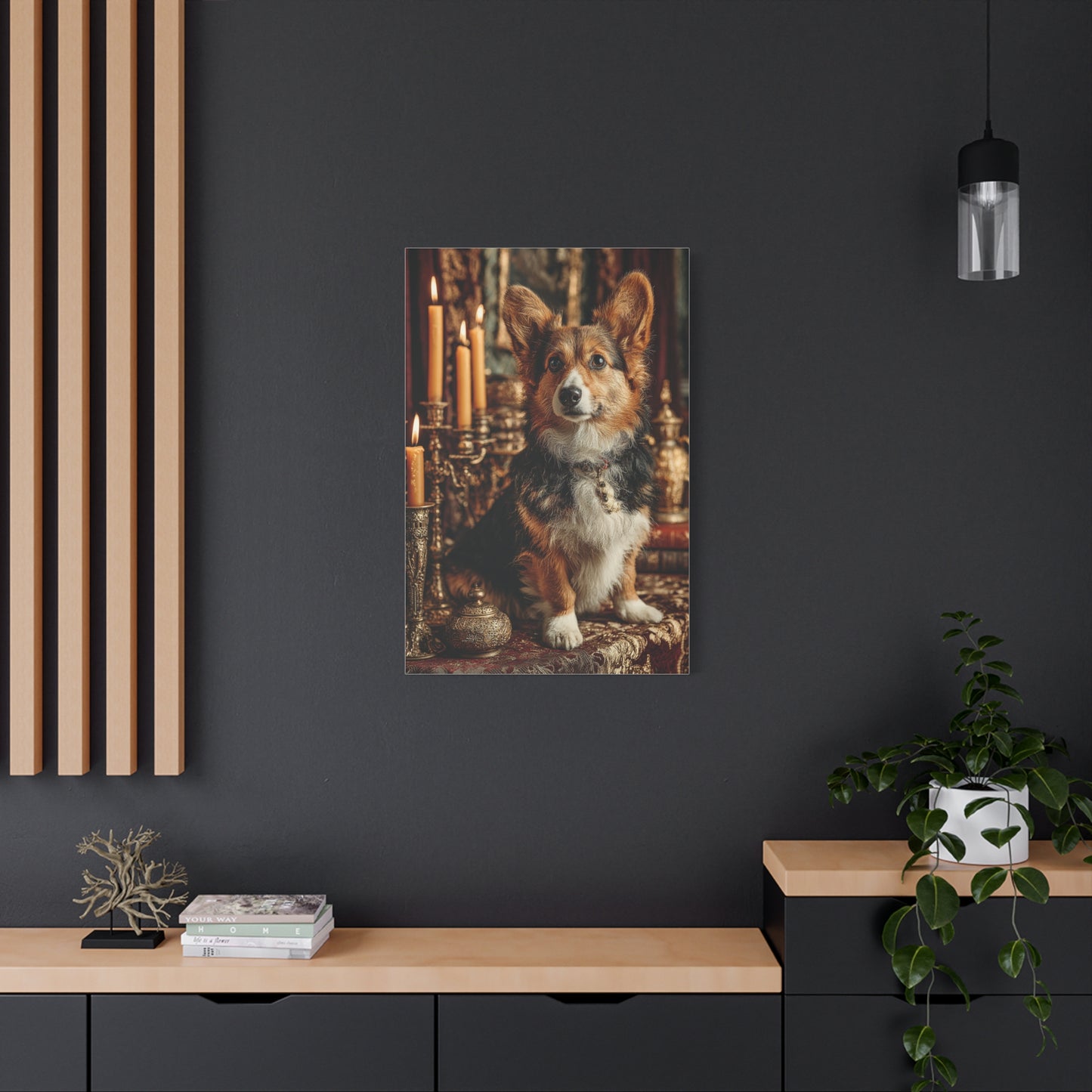 Candlelit Royal Corgi Portrait Wall Art & Canvas Print