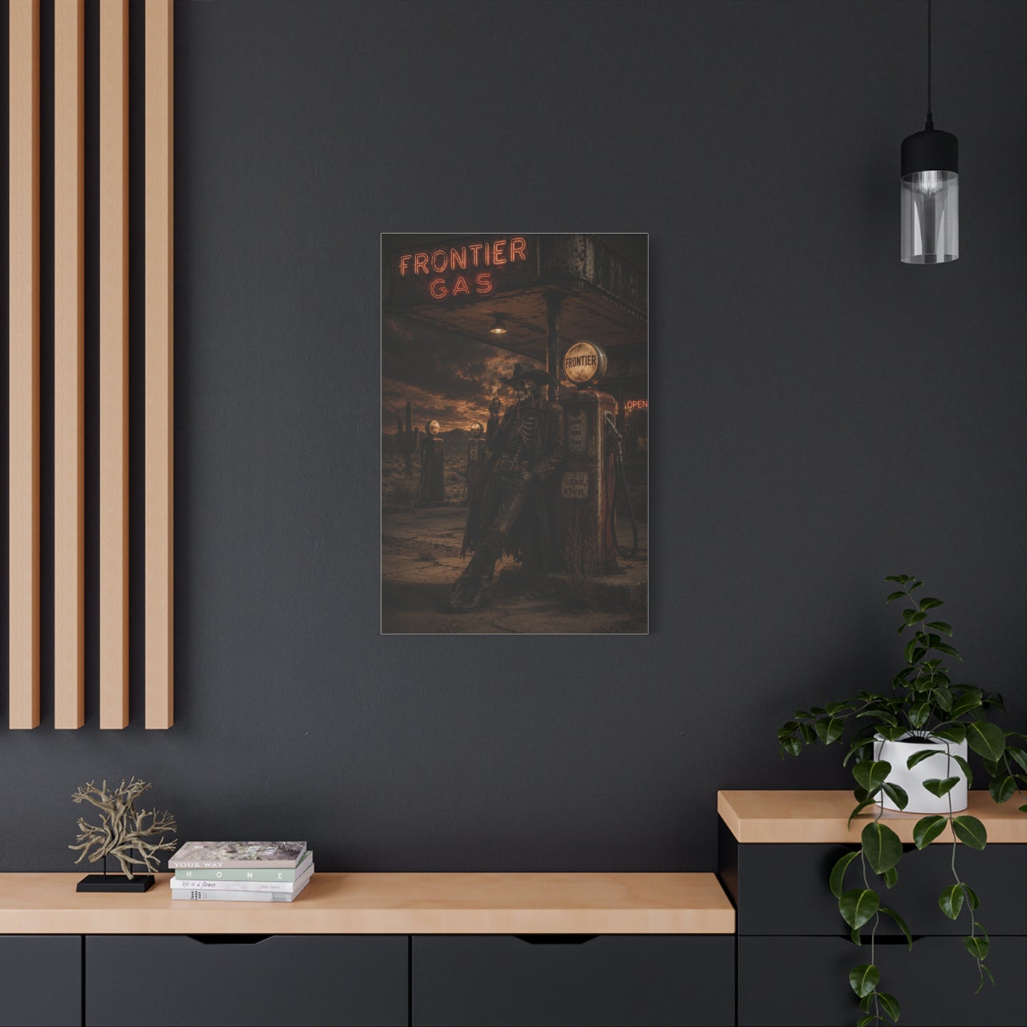 Frontier Gas Station Skeleton Outlaw Wall Art & Canvas Print