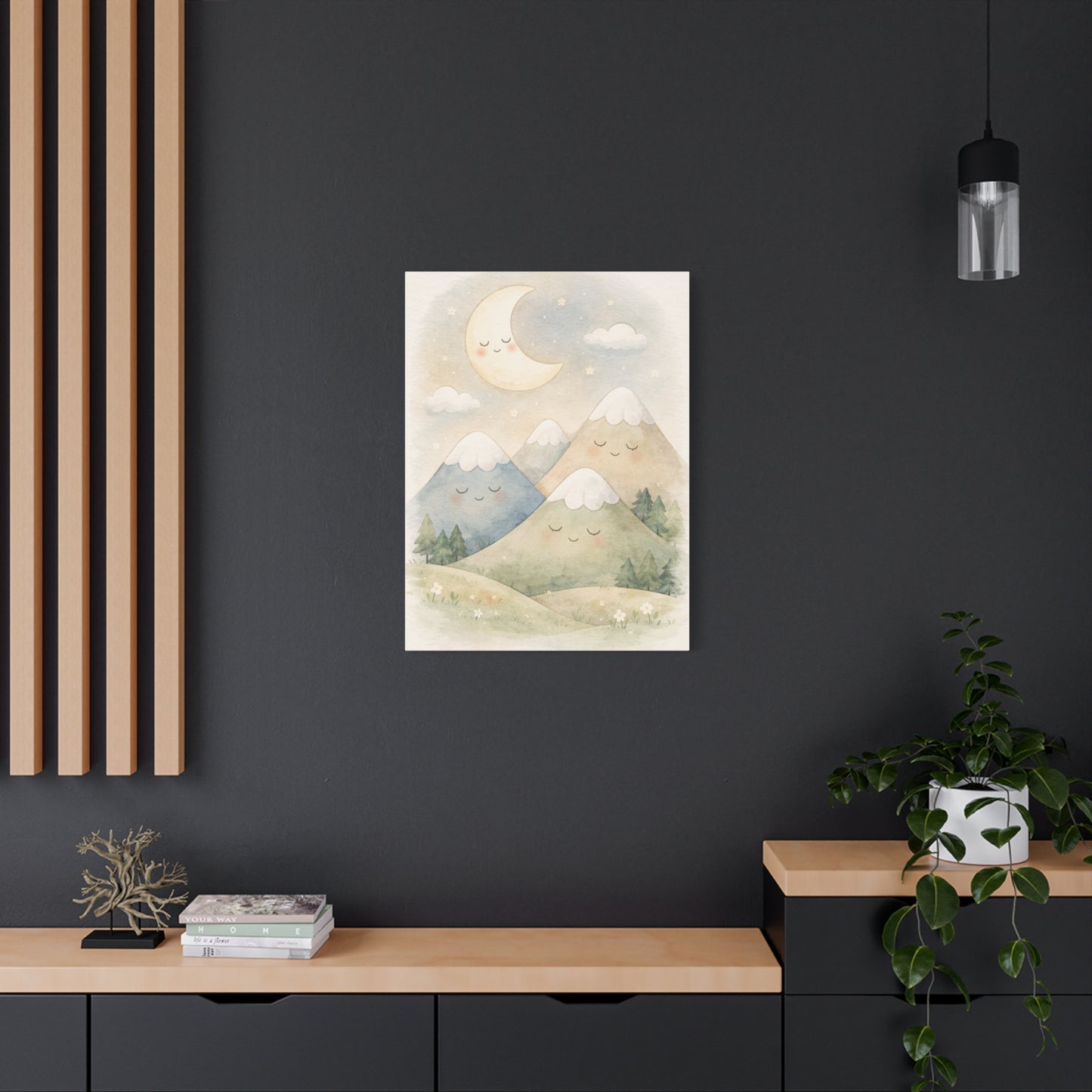 Moon & Sleepy Mountains Nursery Wall Art & Canvas Print