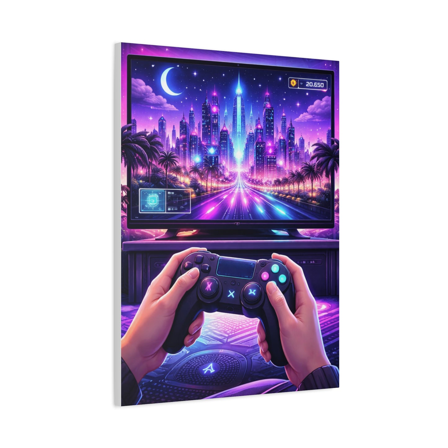 Neon Gamer Cityscape Wall Art & Canvas Print