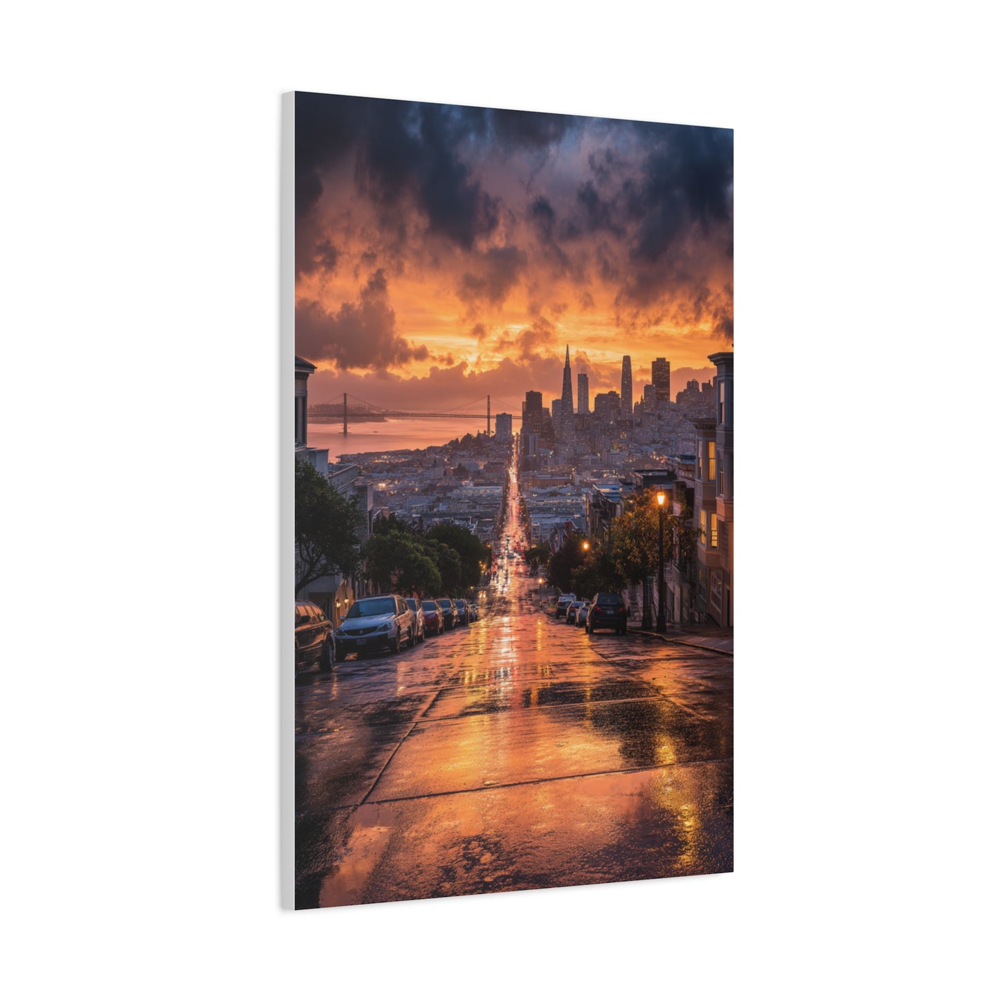 San Francisco Rainy Sunset Cityscape Wall Art & Canvas Print
