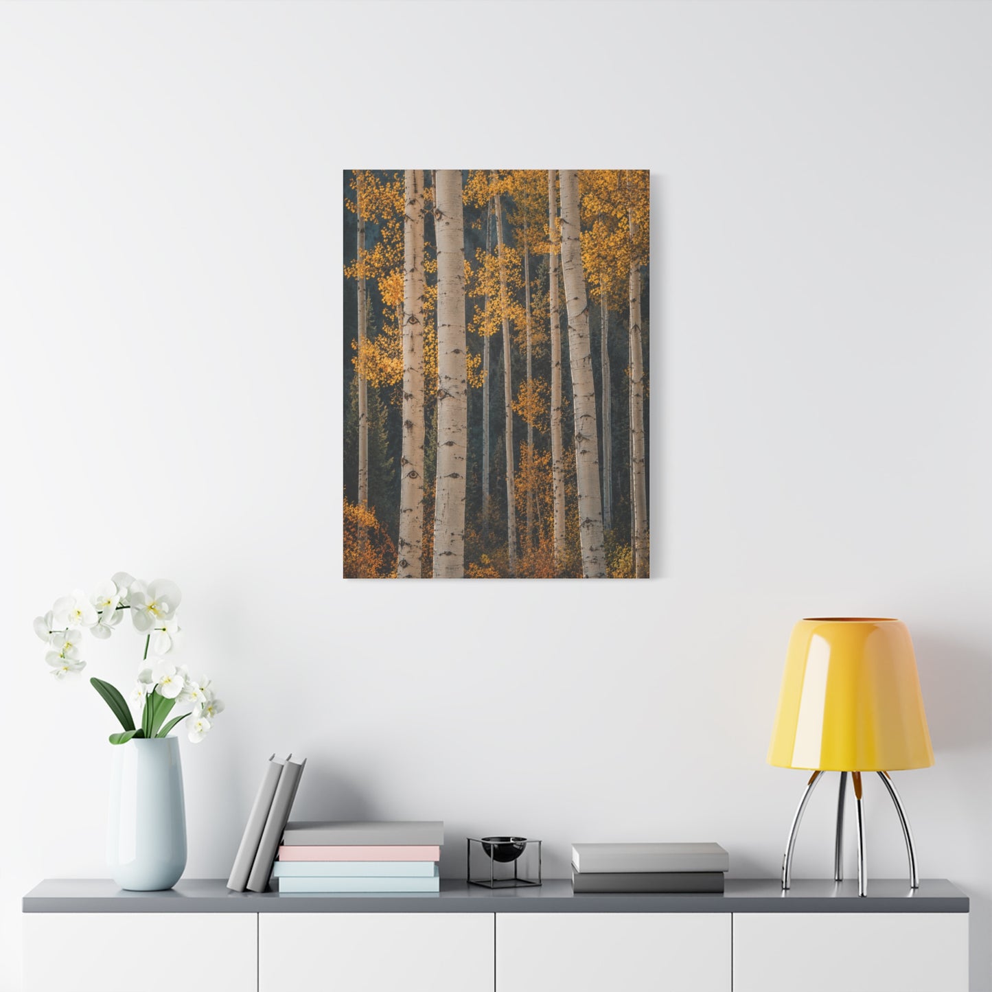 Golden Aspen Forest Autumn Vertical Trees Wall Art & Canvas Print