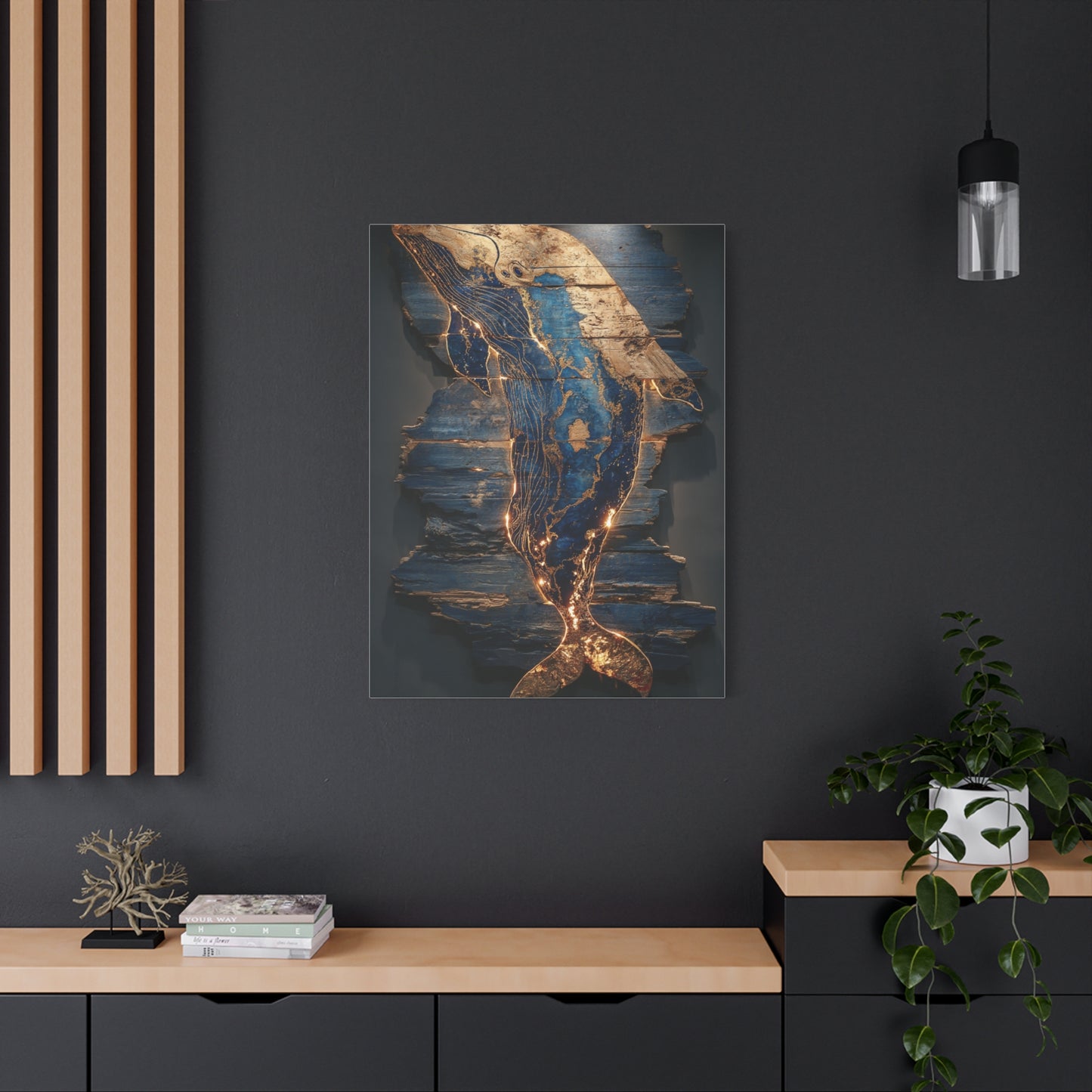 Driftwood Whale Coastal Sculpture Wall Art & Canvas Print
