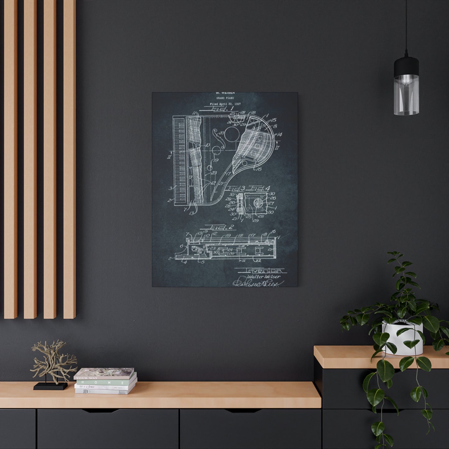 Piano Blueprint Wall Art & Canvas Prints