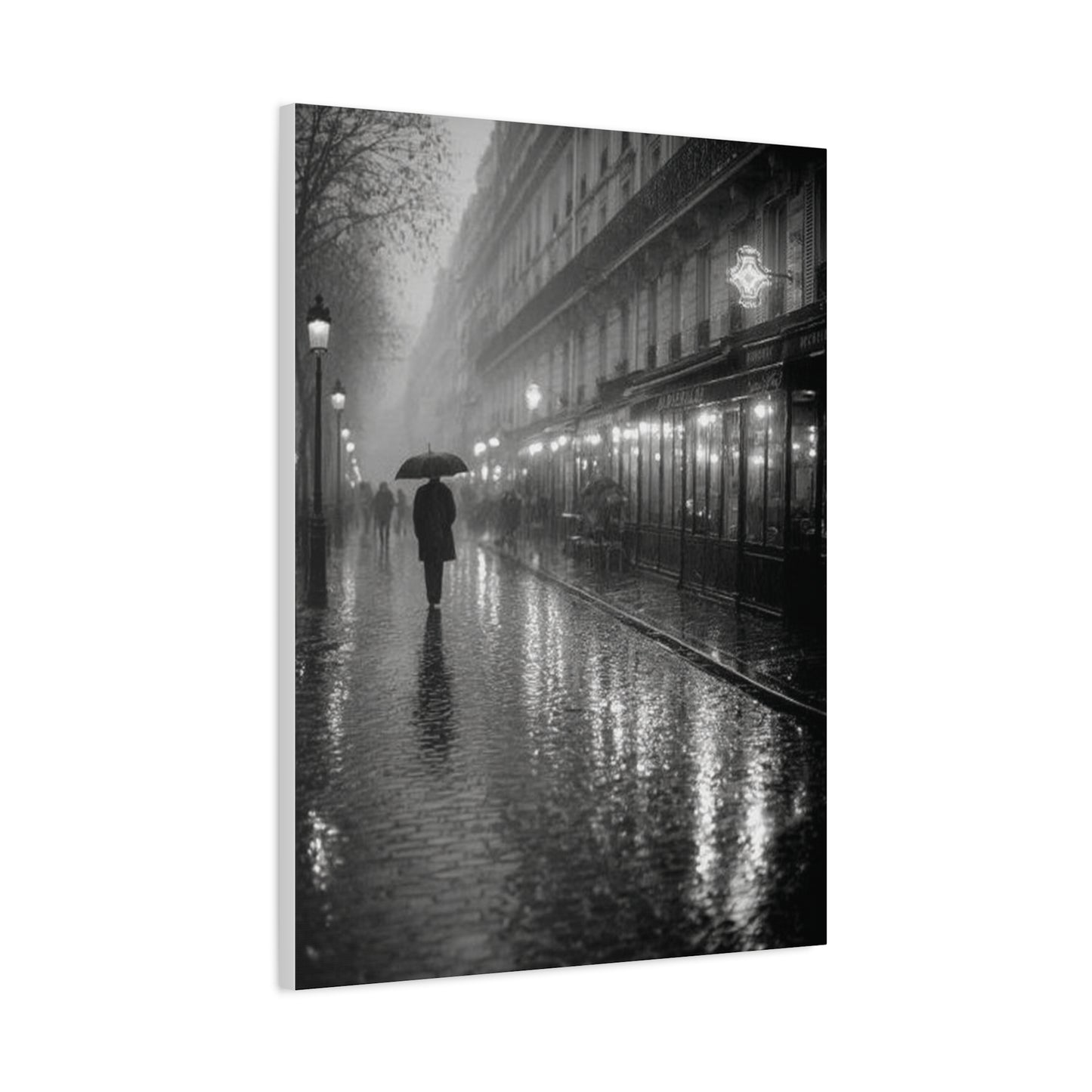 Rainy Paris Street Monochrome Wall Art & Canvas Print