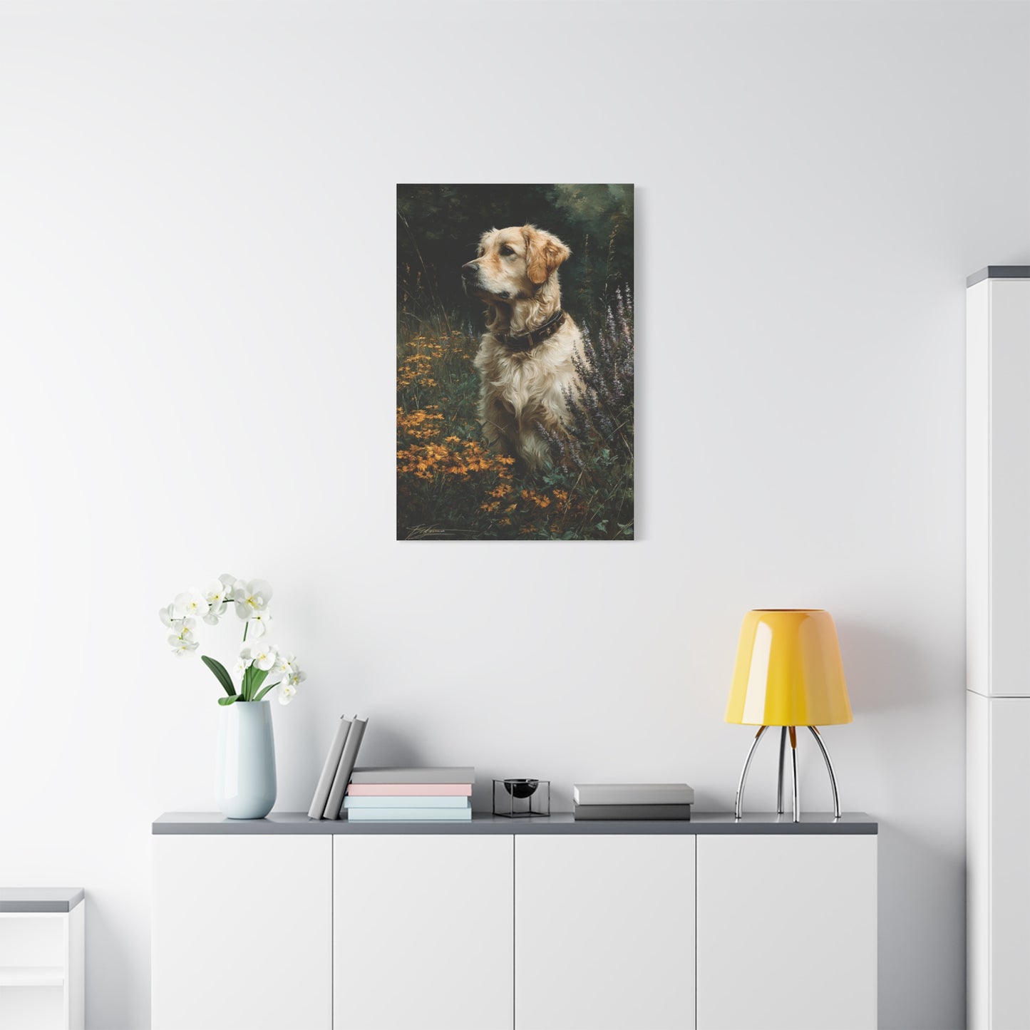 Golden Retriever Wildflower Portrait Wall Art & Canvas Print