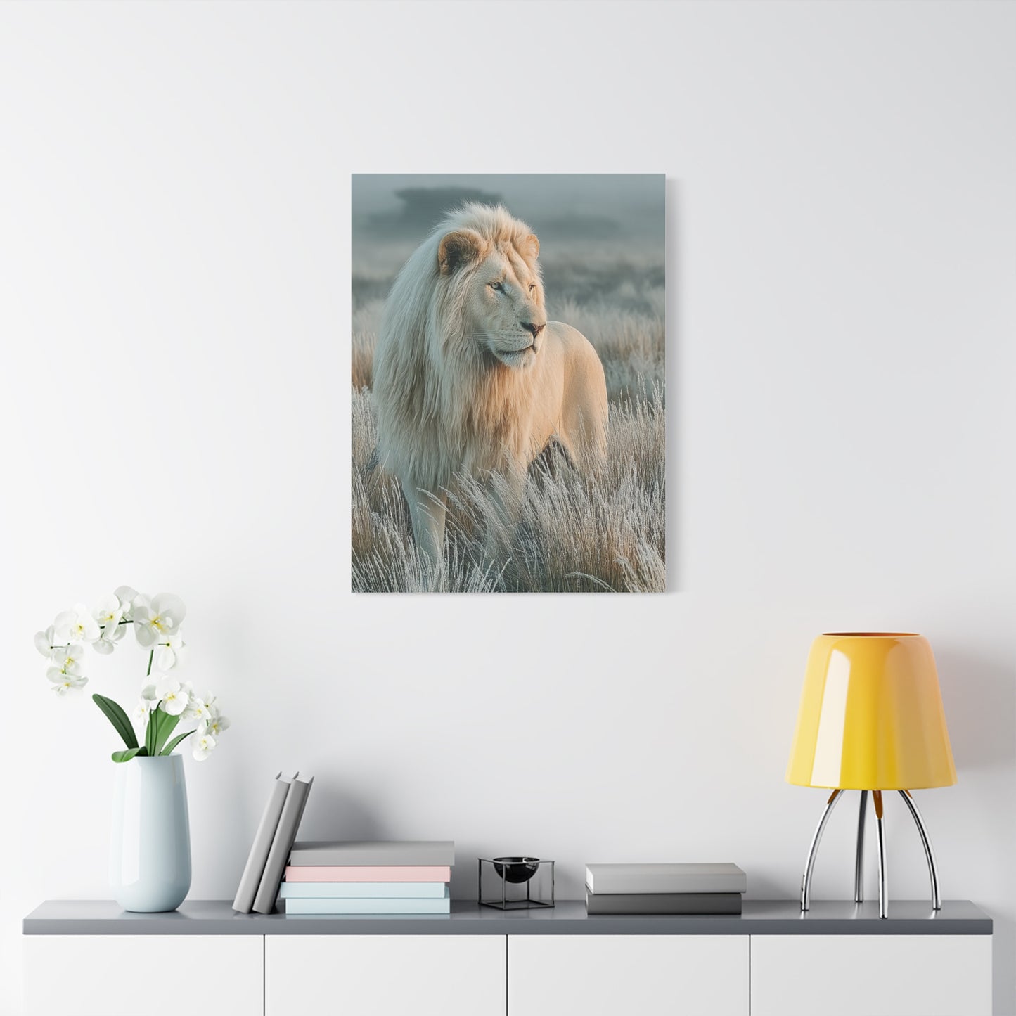 White Lion Frosted Grass Portrait Wall Art & Canvas Print