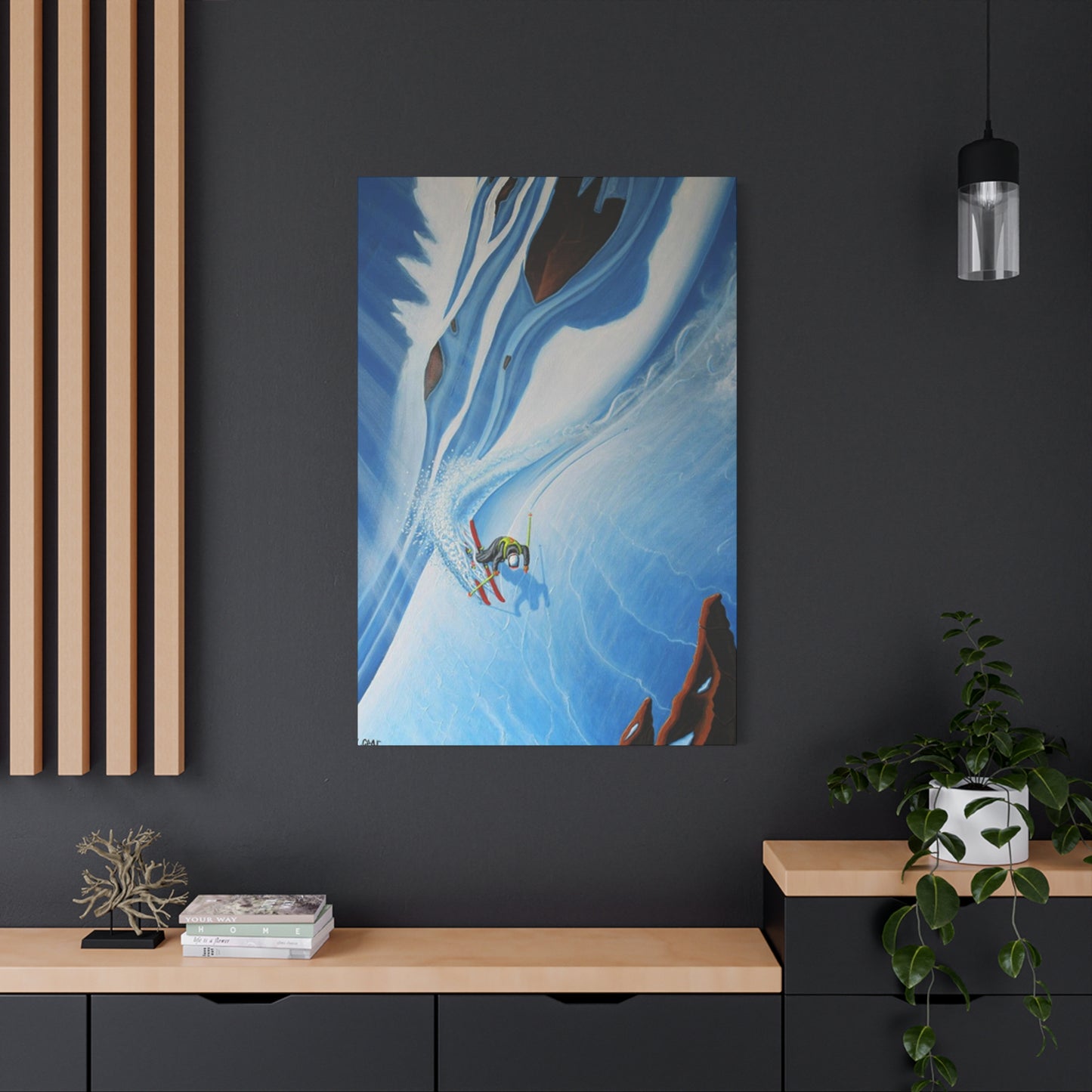 Skiing In Snowy Rocks Wall Art & Canvas Prints