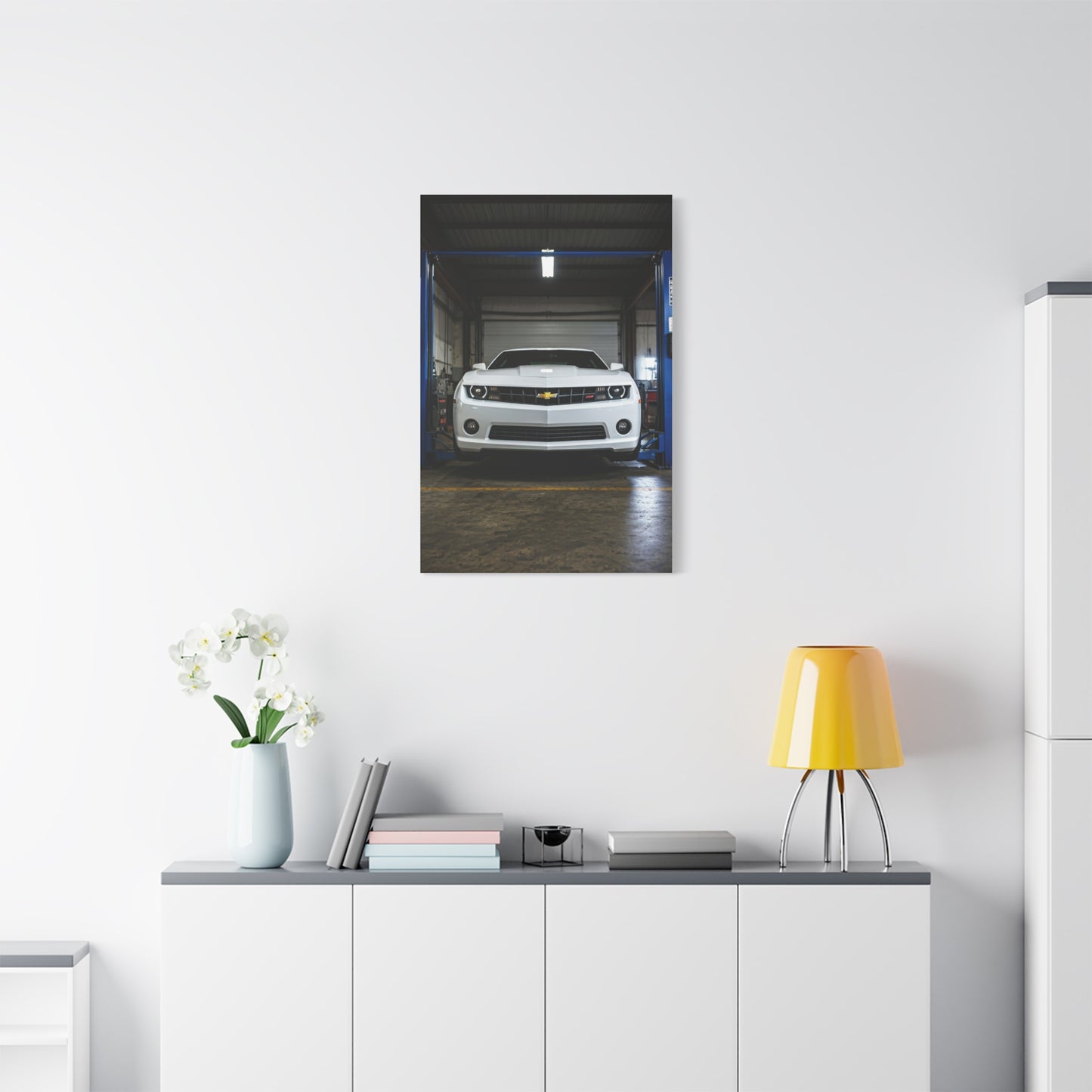Chevrolet Camaro SS Hydraulic Lift Workshop Scene Wall Art & Canvas Prints