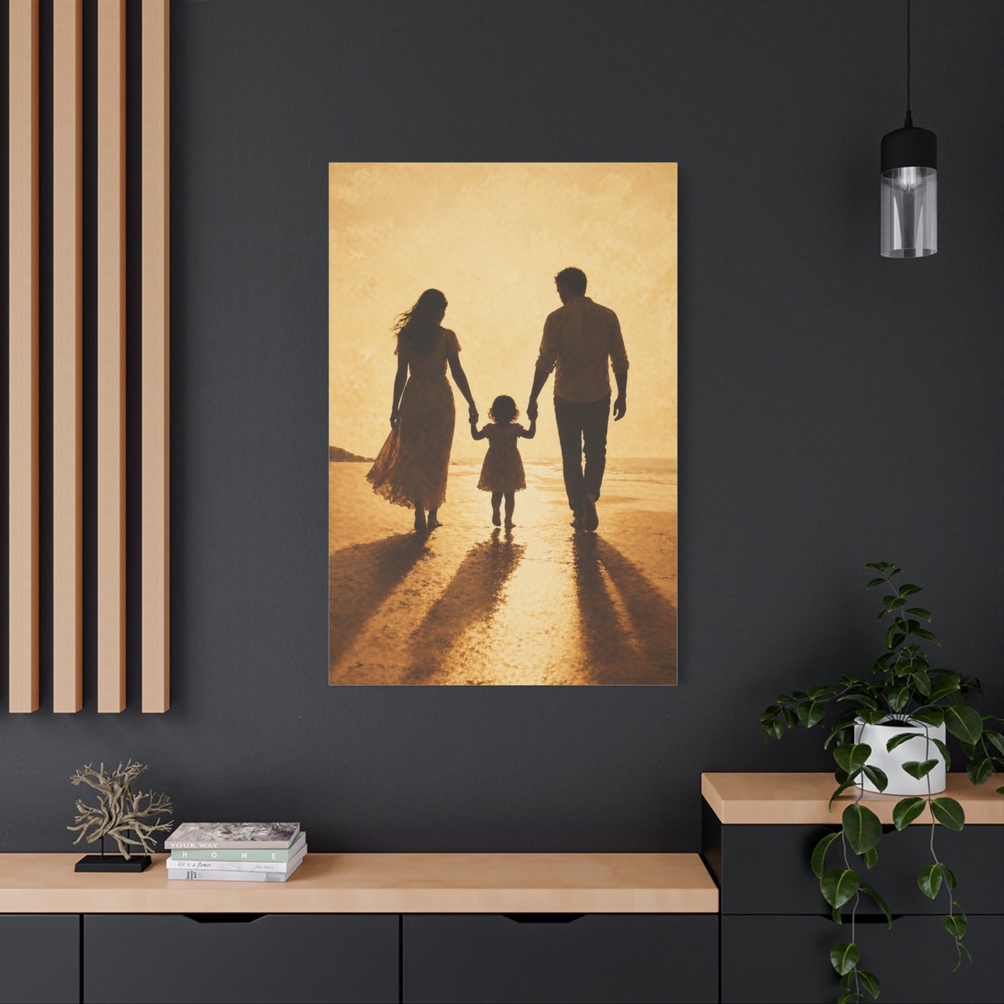 Golden Family Silhouette Sunset Wall Art & Canvas Print