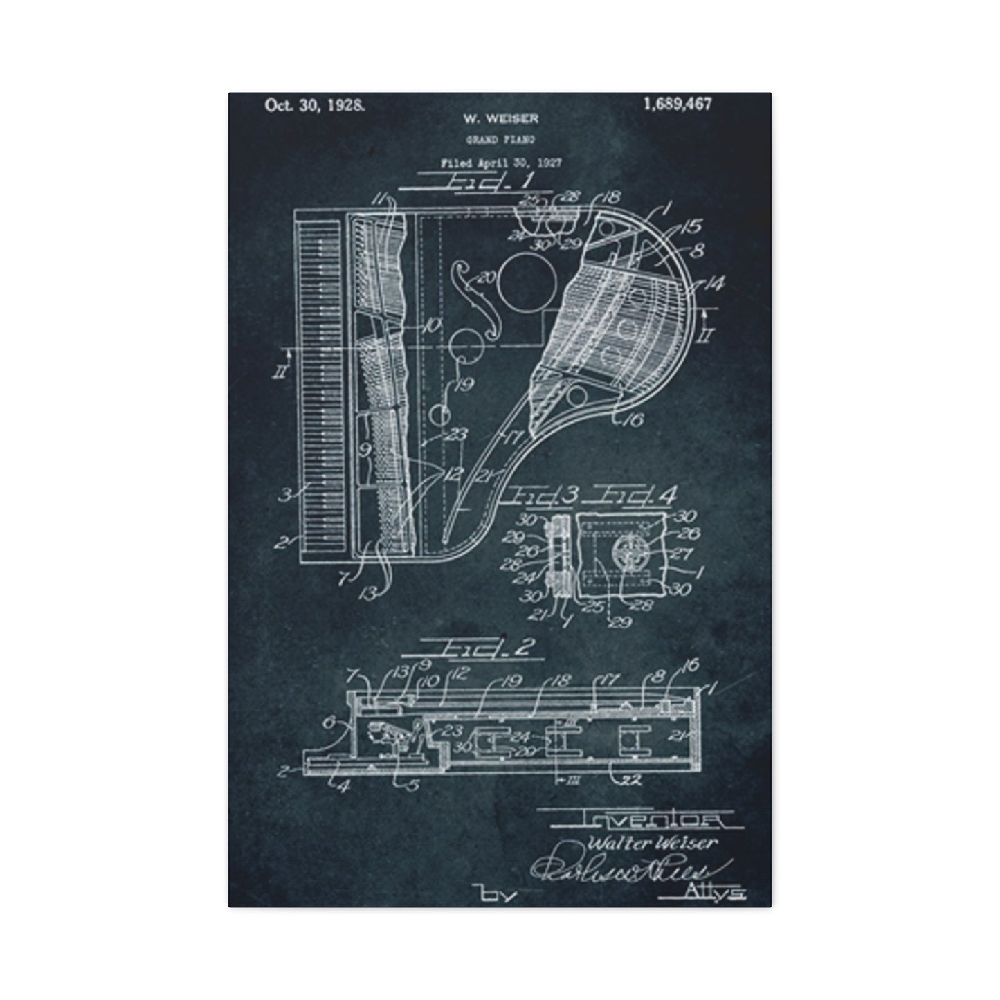 Piano Blueprint Wall Art & Canvas Prints