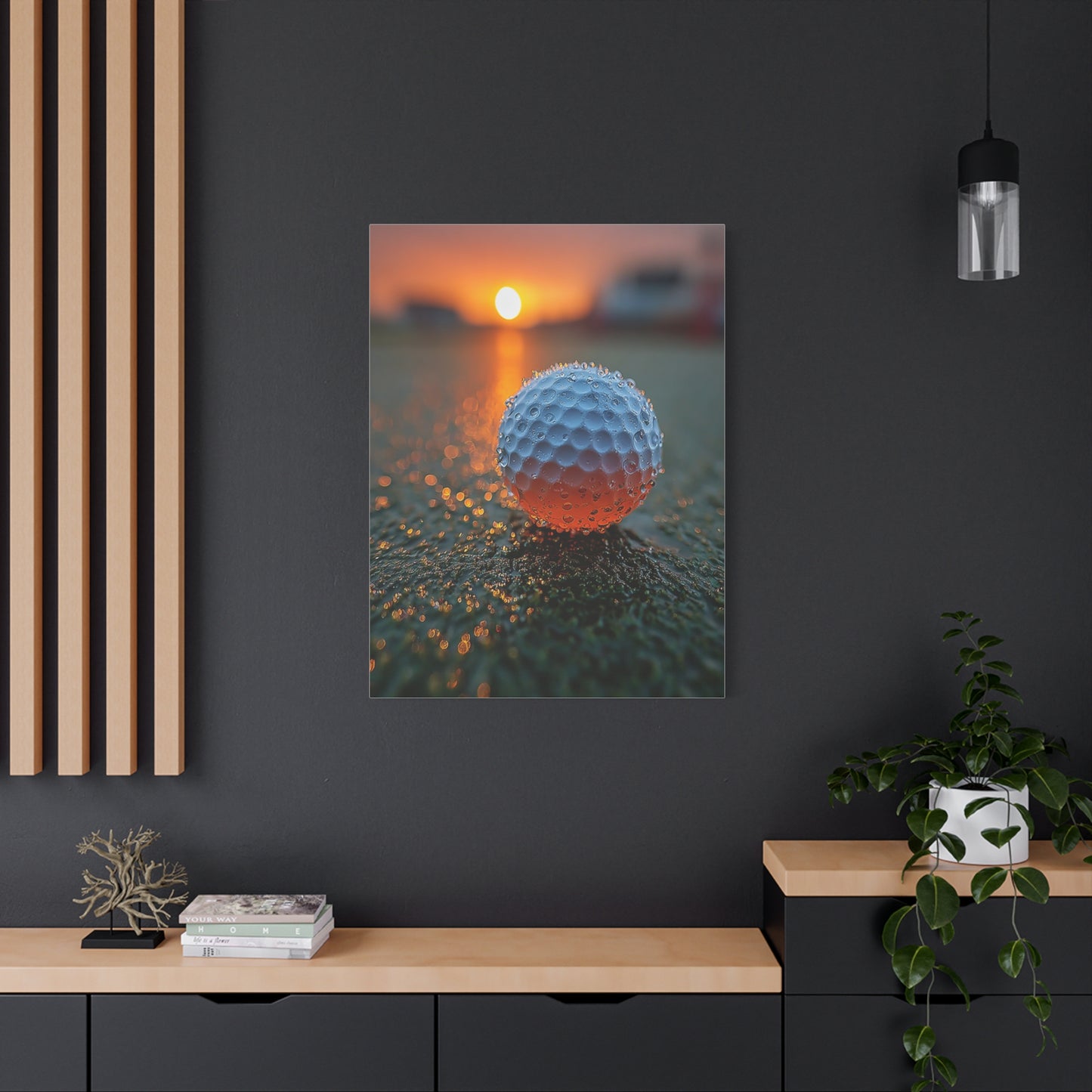Dew-Covered Golf Ball Sunrise Macro Wall Art & Canvas Print