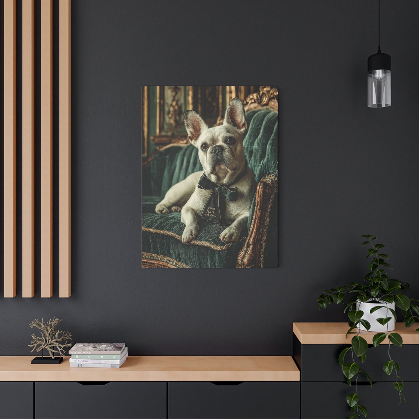 French Bulldog Velvet Sofa Portrait Wall Art & Canvas Print