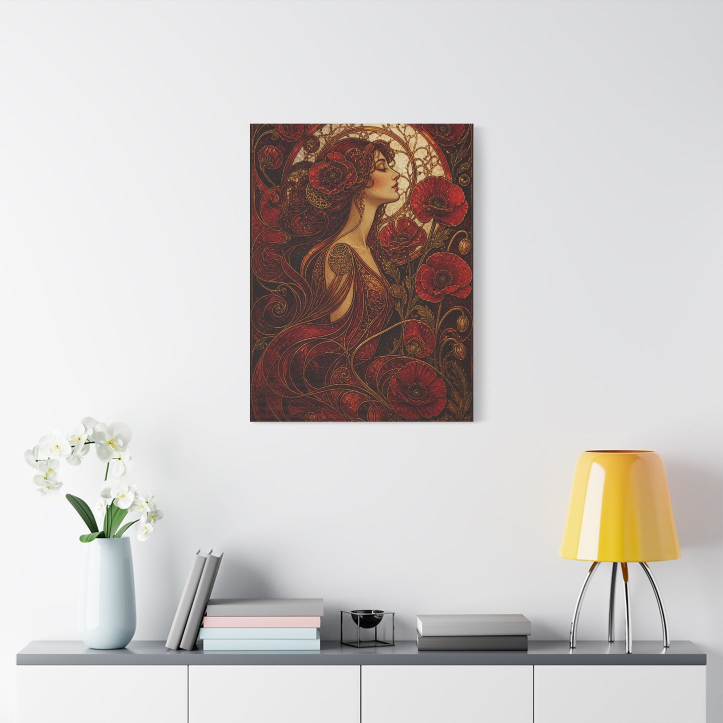 Red Art Nouveau Poppy Muse Wall Art & Canvas Print