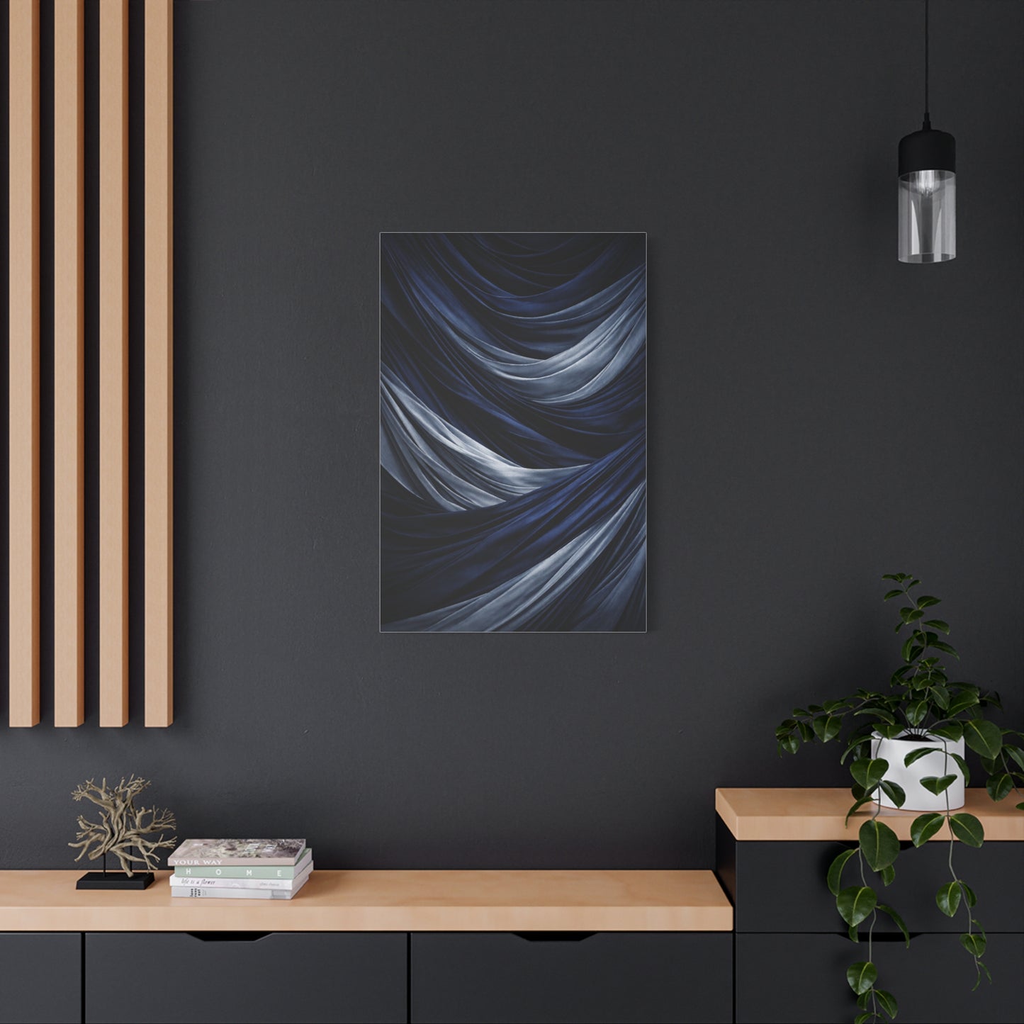 Draped Navy Textile Abstraction Wall Art & Canvas Print