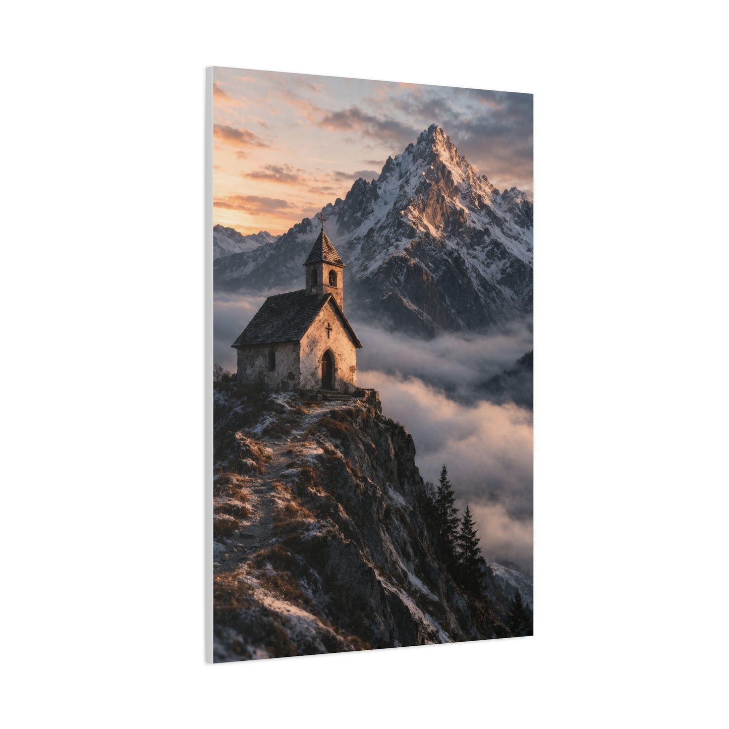 Lone Alpine Chapel Sunrise Wall Art & Canvas Print
