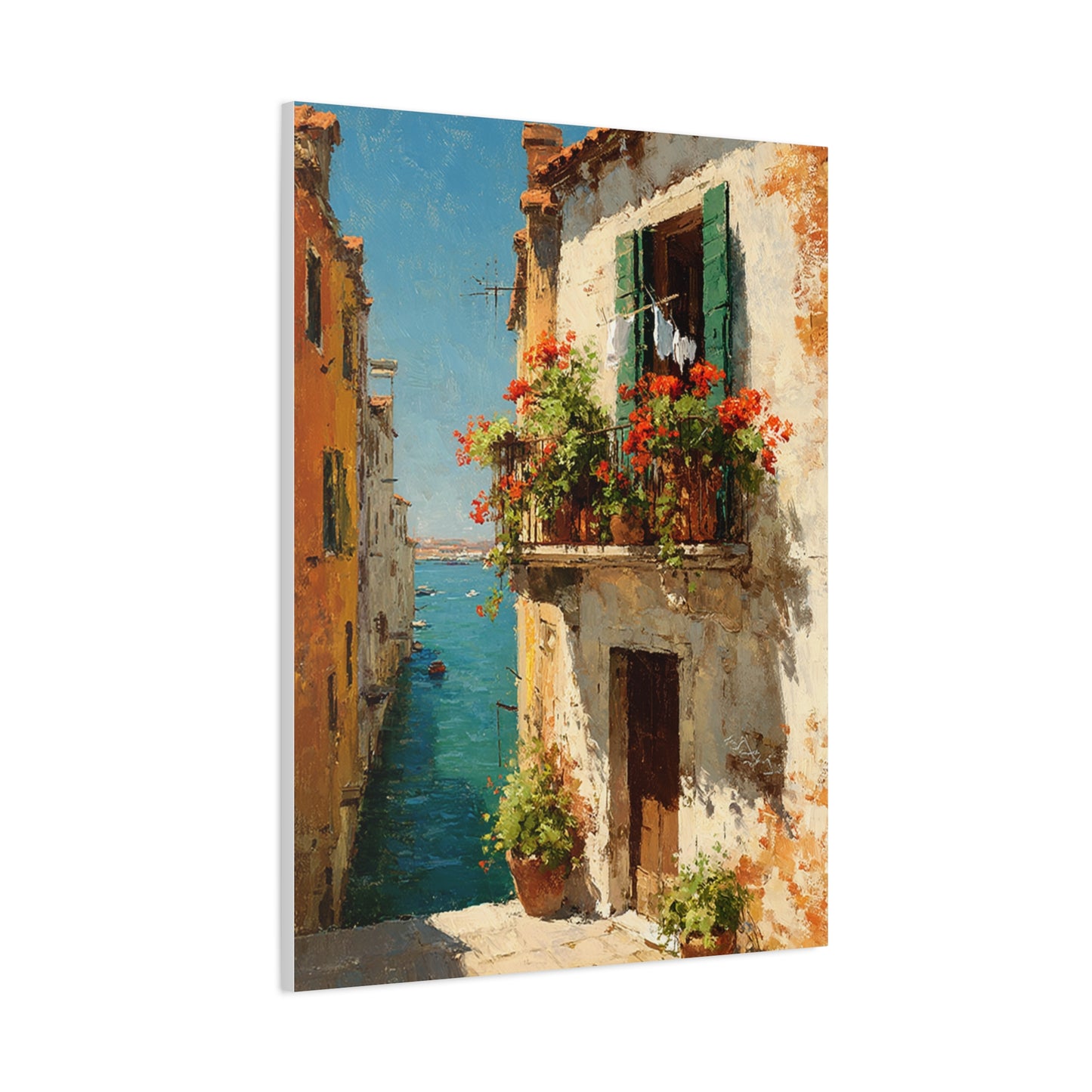 Italian Coastal Balcony Painting Wall Art & Canvas Print