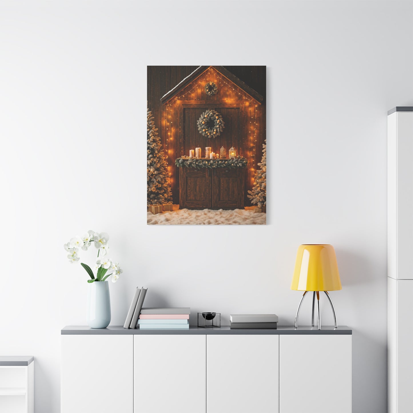 Festive Christmas Entrance With Wreath and Candlelight Wall Art & Canvas Print