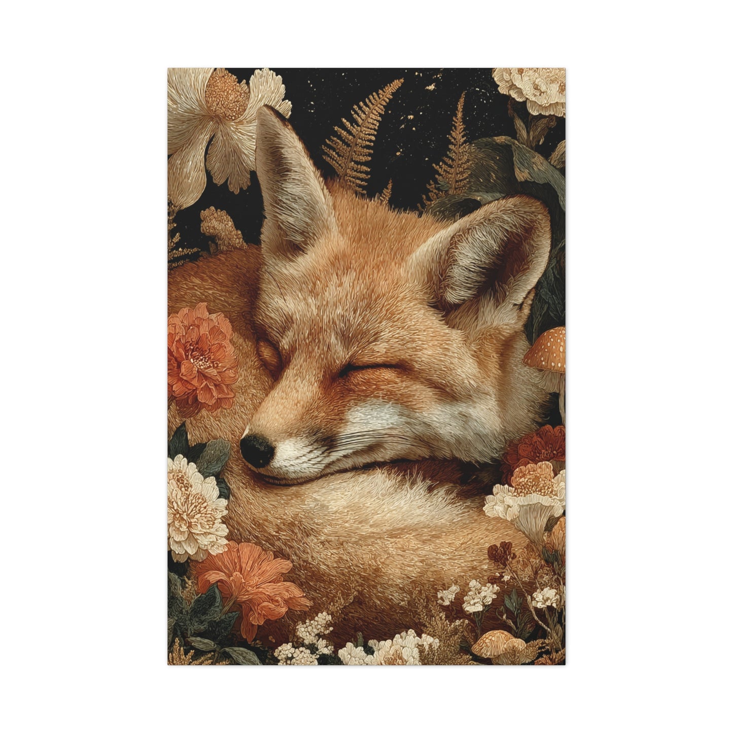 Sleeping Fox Floral Woodland Wall Art & Canvas Print