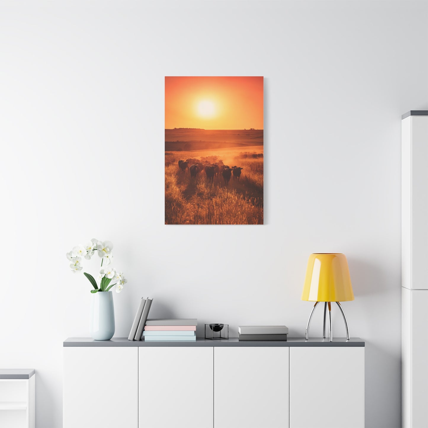 Golden Sunset Cattle Trail Wall Art & Canvas Print