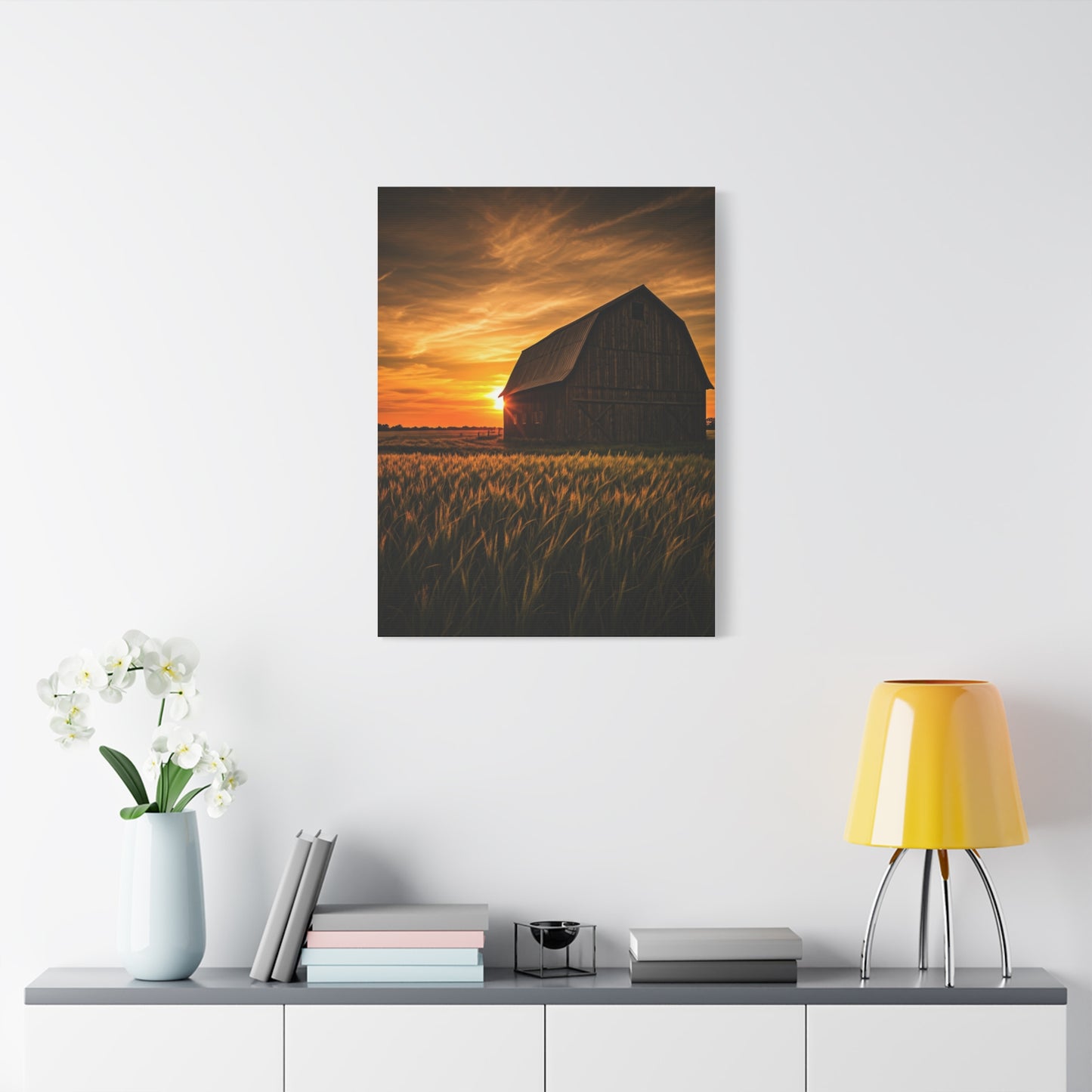 Sunset Barn in Tall Wheat Fields Wall Art & Canvas Prints