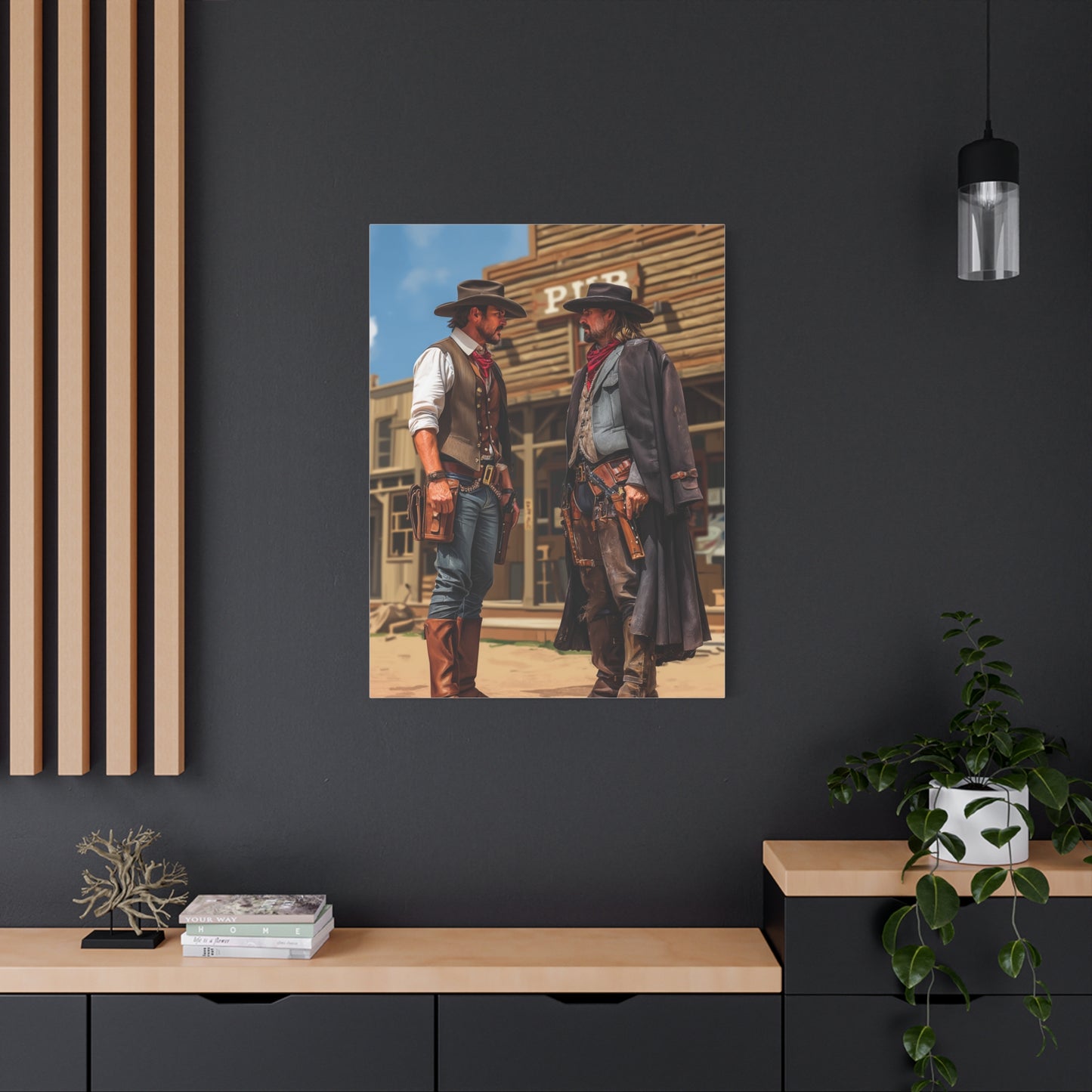 Rival Cowboys Facing Off Outside the Saloon Wall Art & Canvas Print