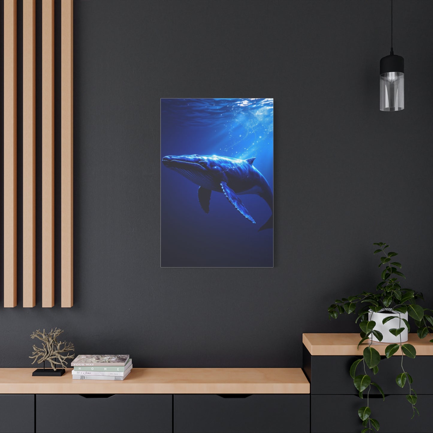 Majestic Blue Whale in Deep Ocean Light Wall Art & Canvas Prints