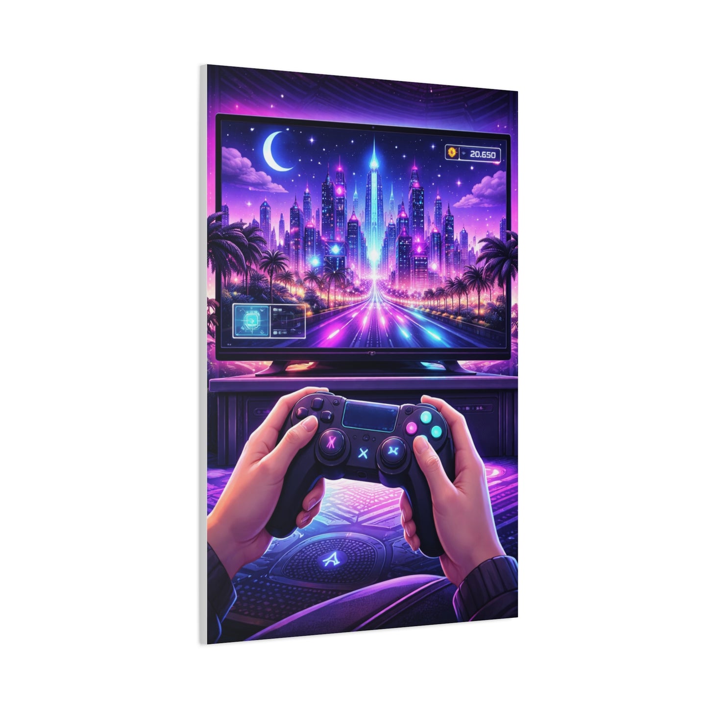 Neon Gamer Cityscape Wall Art & Canvas Print