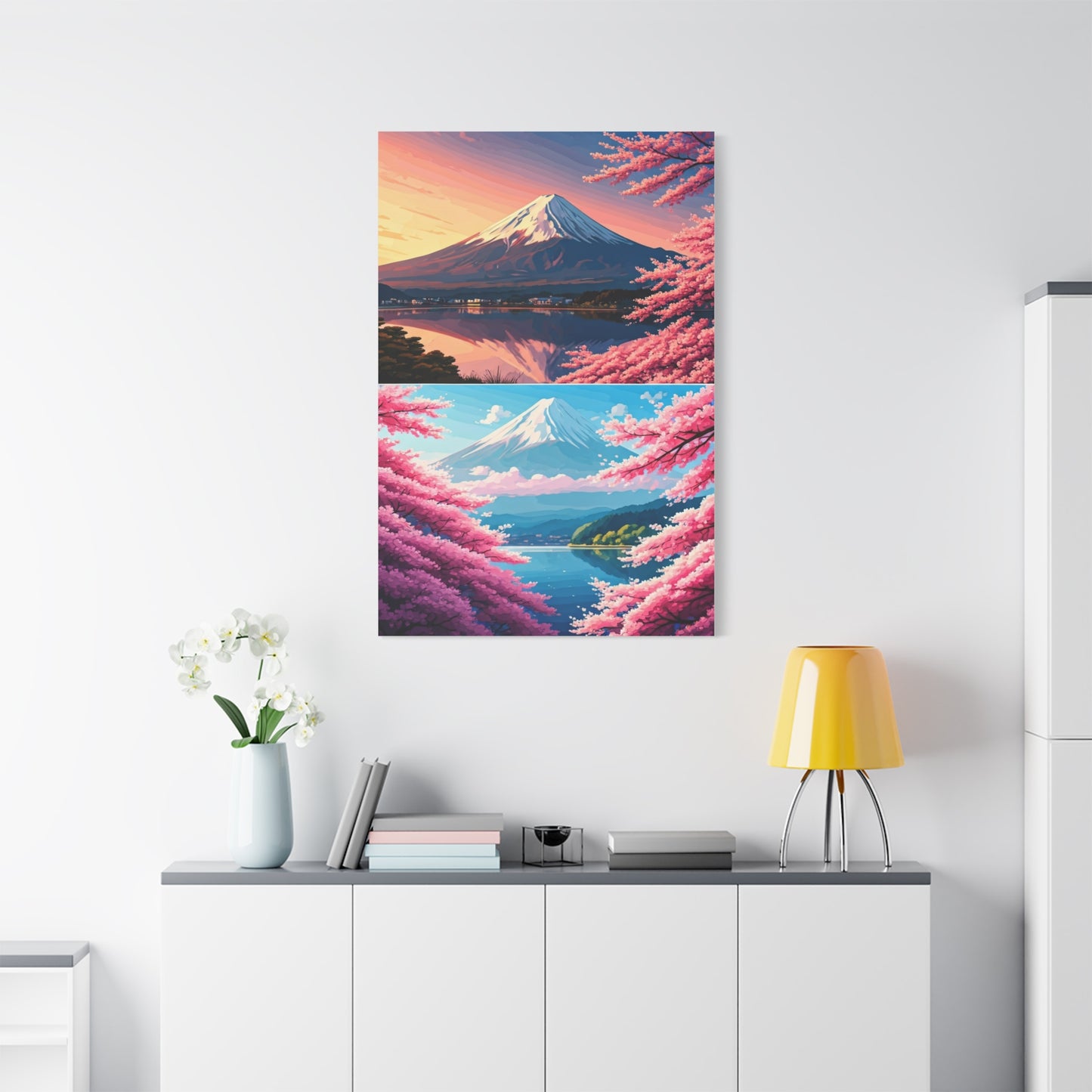 Mount Fuji Sakura Reflection Landscape Wall Art & Canvas Prints