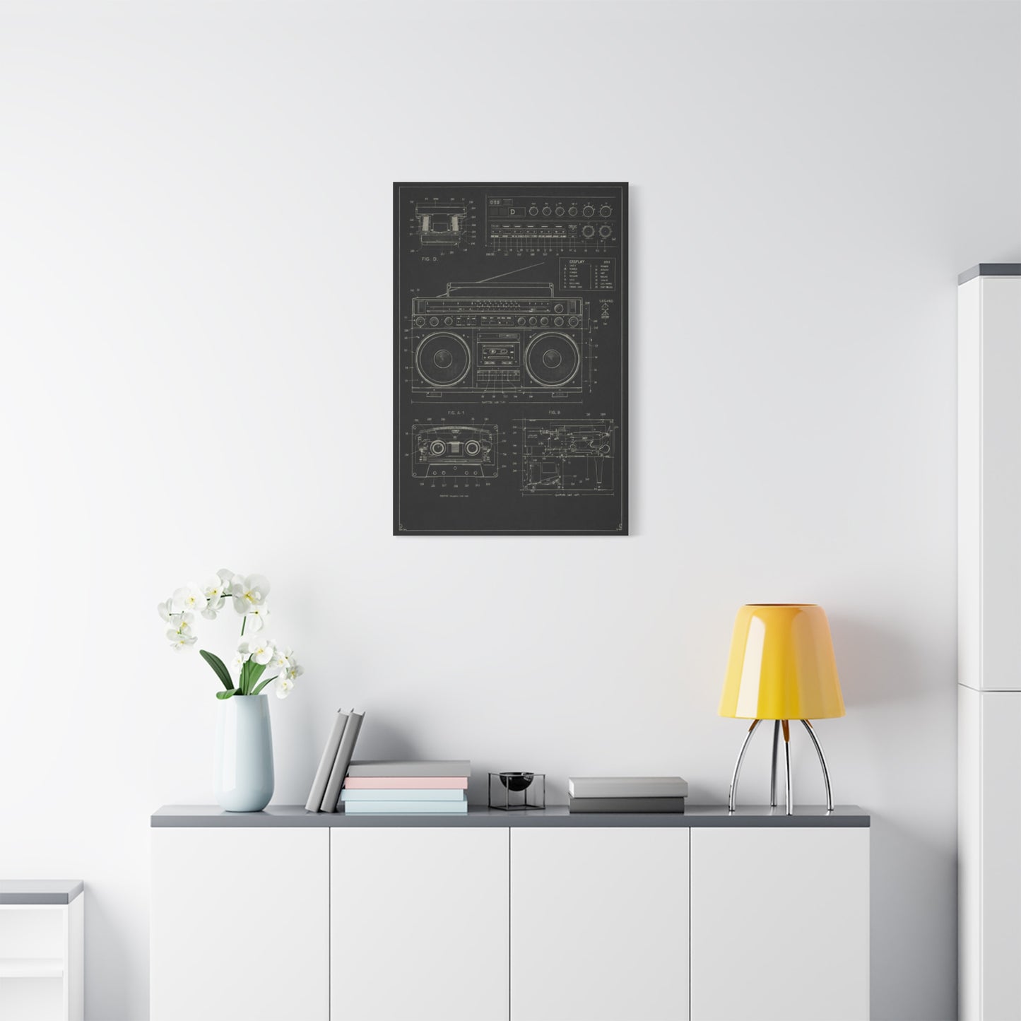Vintage Boombox Blueprint Illustration Wall Art & Canvas Print