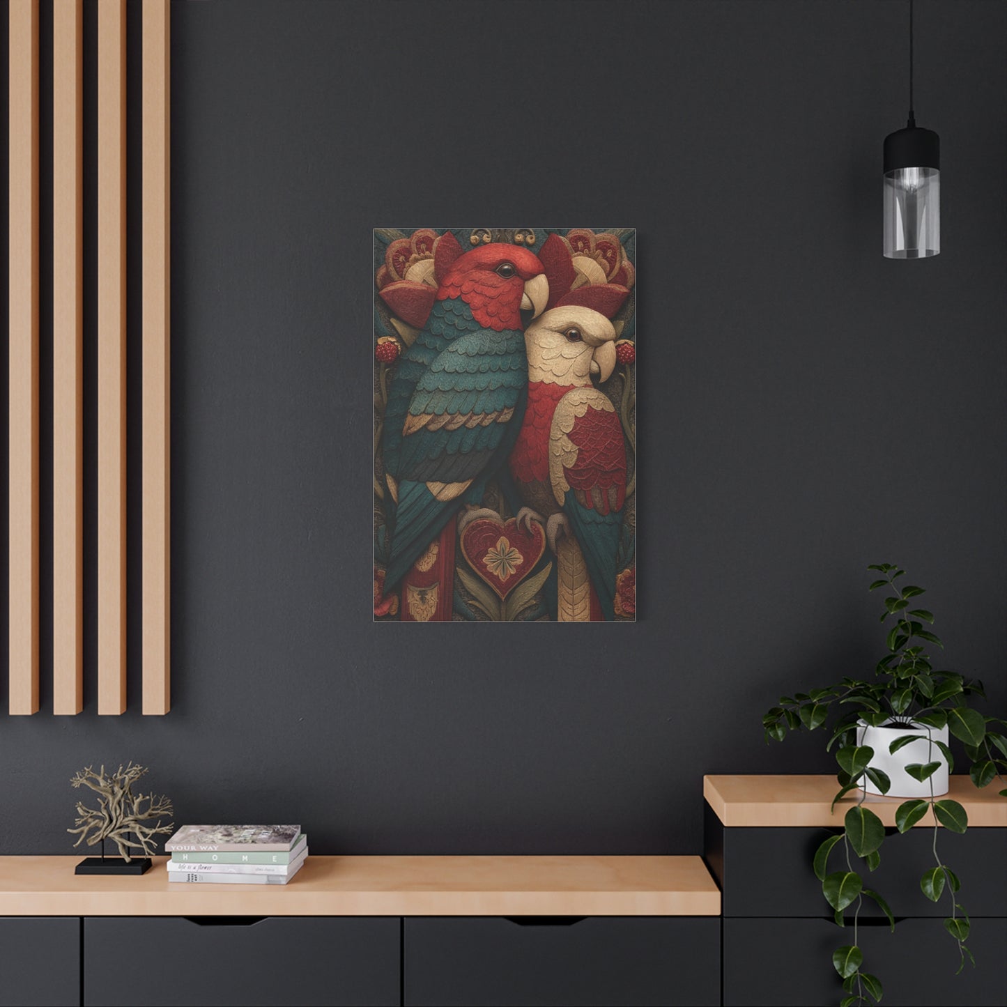 Fraktur Lovebirds Folk Ornament Wall Art & Canvas Print