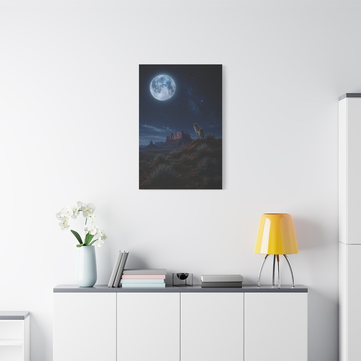 Moonlit Coyote Desert Wall Art & Canvas Print