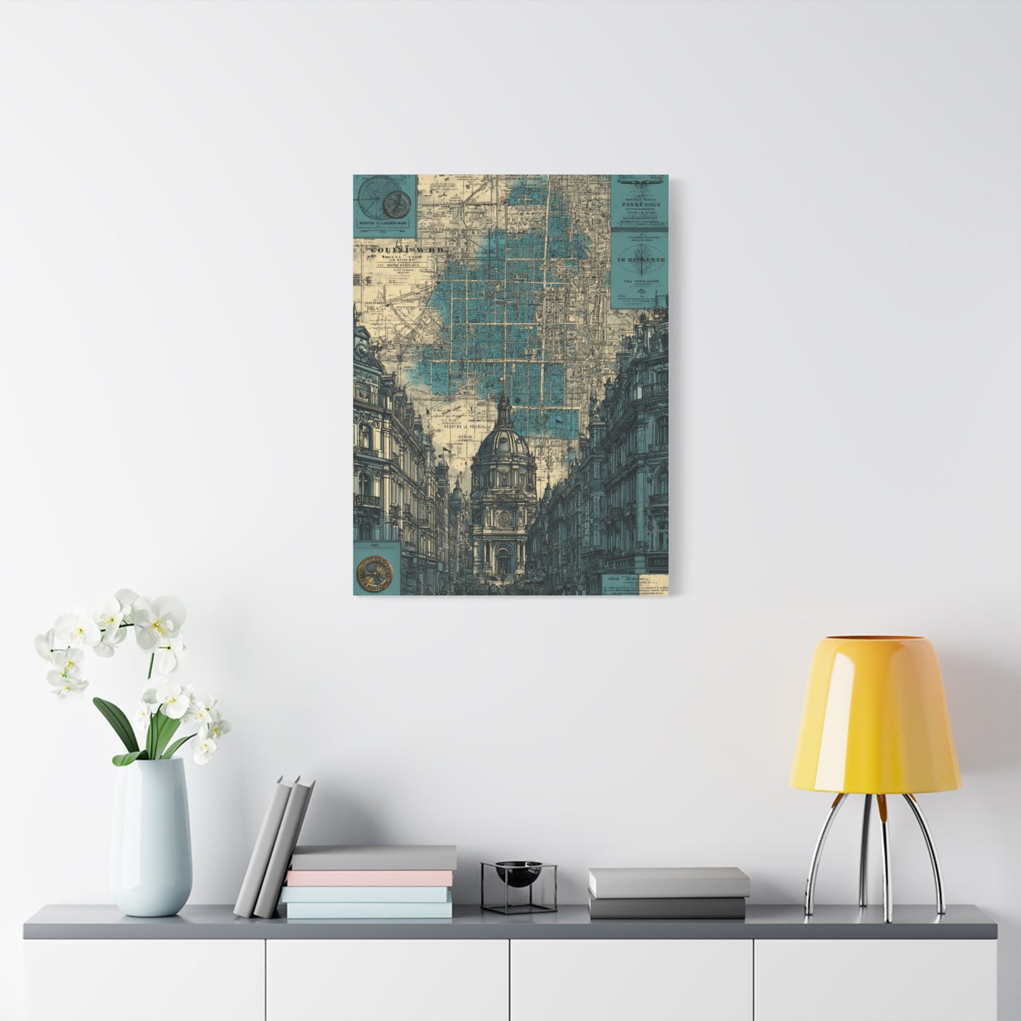 Vintage City Map Architectural Collage Wall Art & Canvas Print