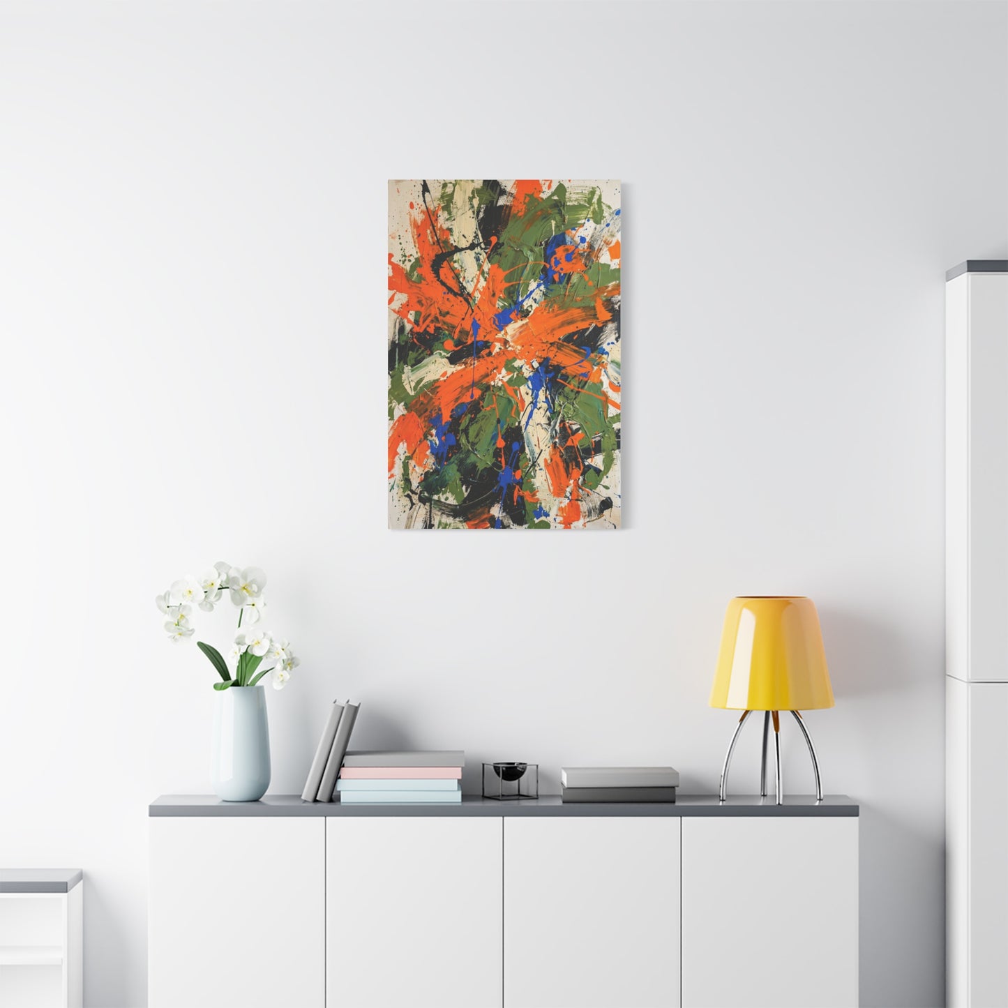 Expressionist Orange Burst Action Painting Wall Art & Canvas Print