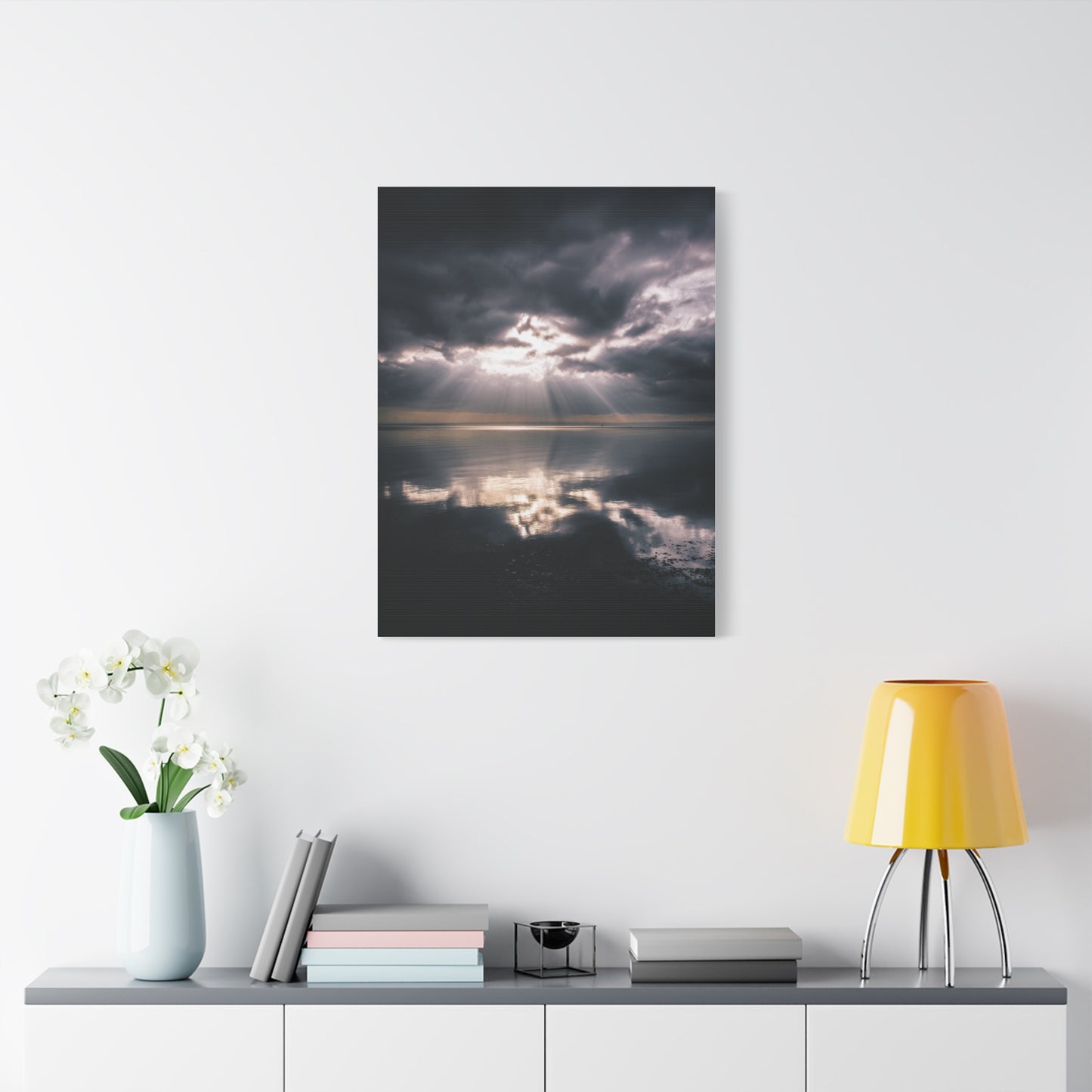 Dramatic Cloud Break Over Calm Ocean Horizon Wall Art & Canvas Print