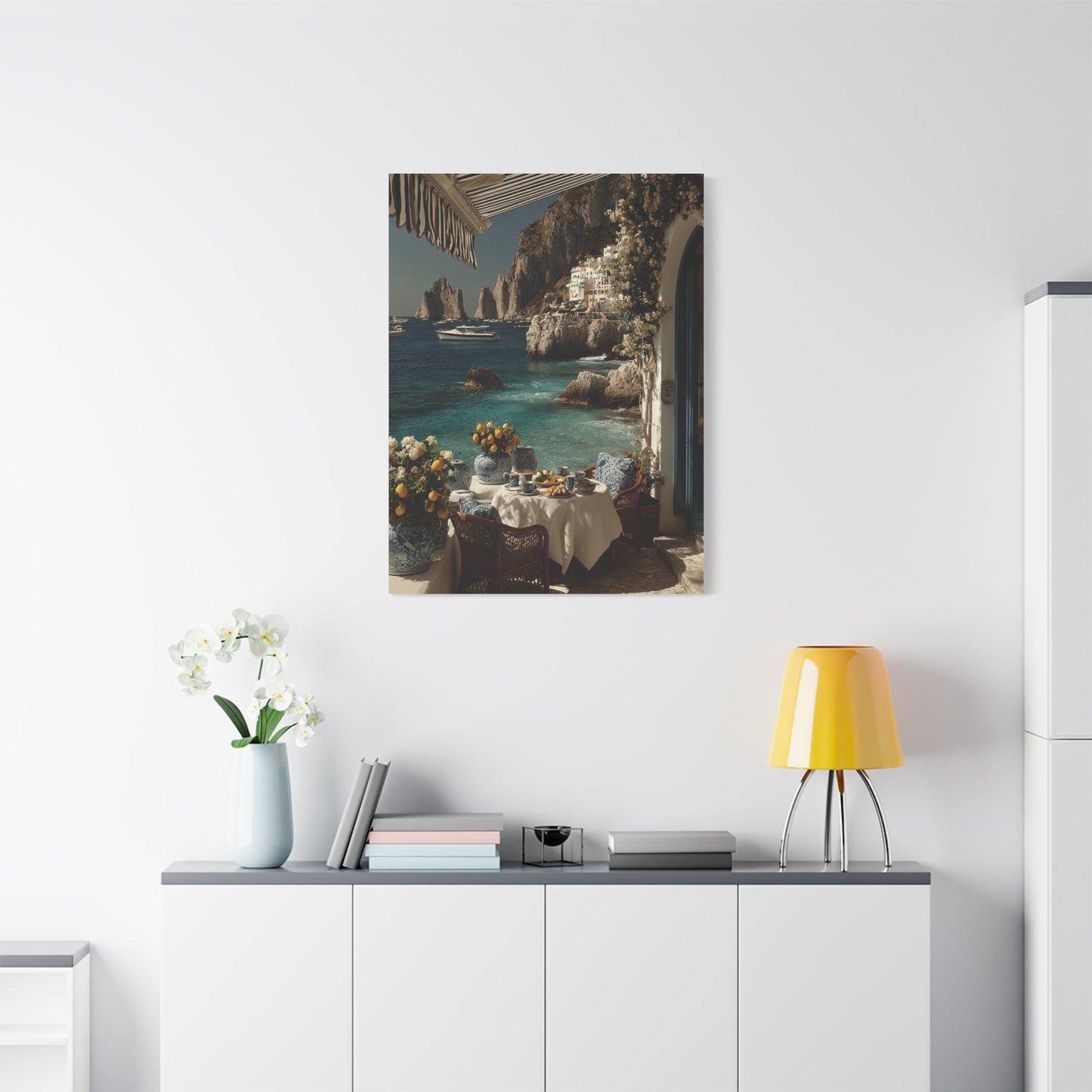 Capri Seaside Breakfast View Wall Art & Canvas Print
