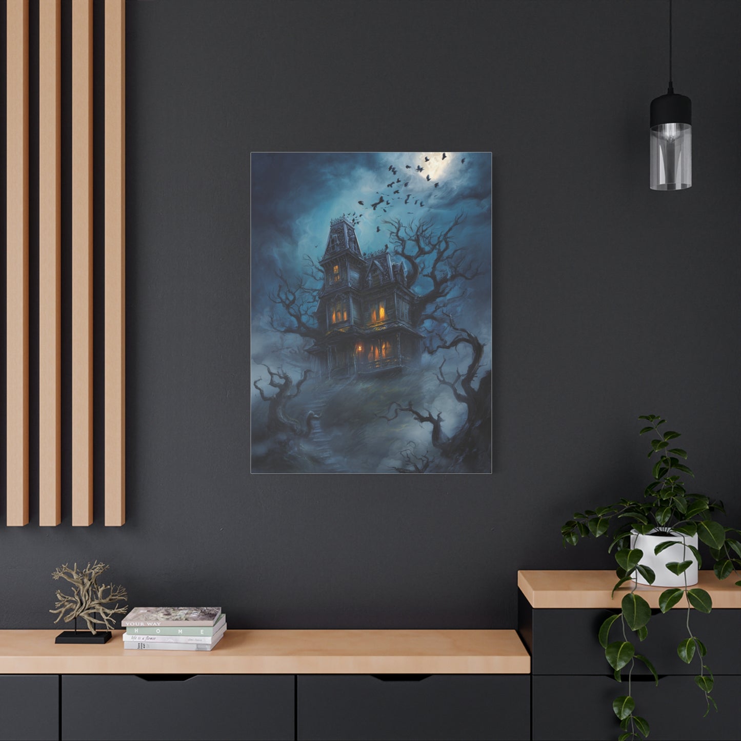 Haunted Victorian House Under the Full Moon Wall Art & Canvas Print