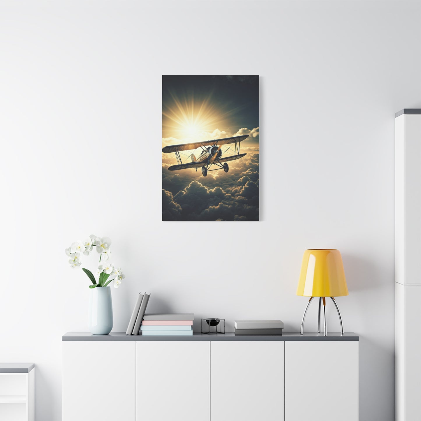 Sunlit Vintage Biplane Flight Wall Art & Canvas Prints